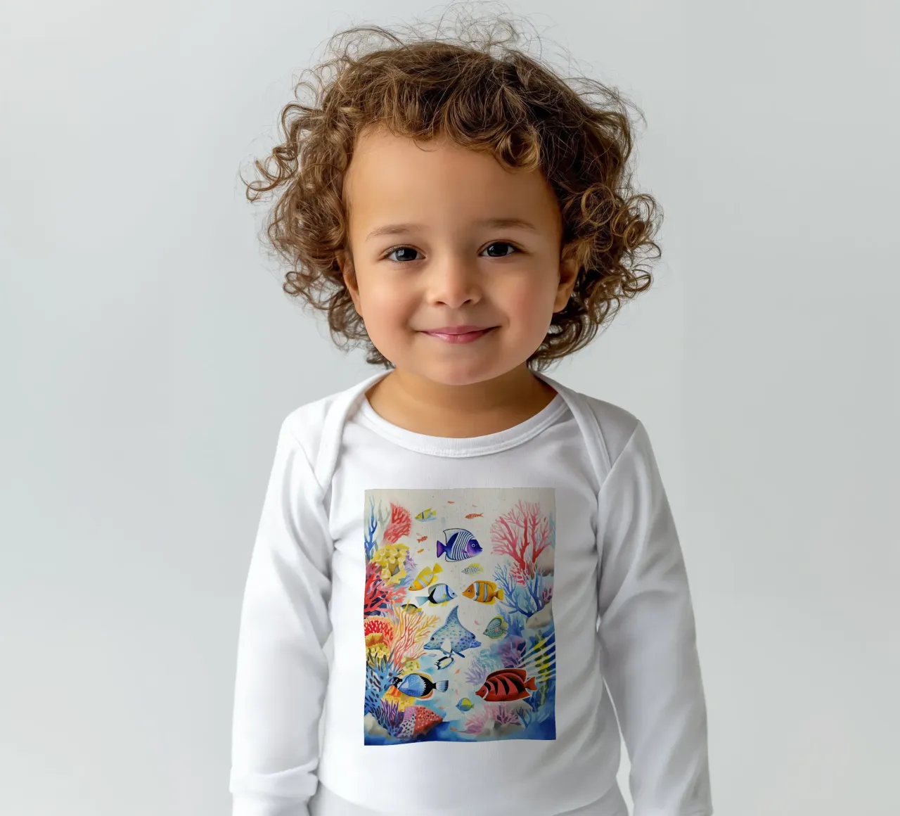Tropical Dive long-sleeve baby romper by DaarbyN