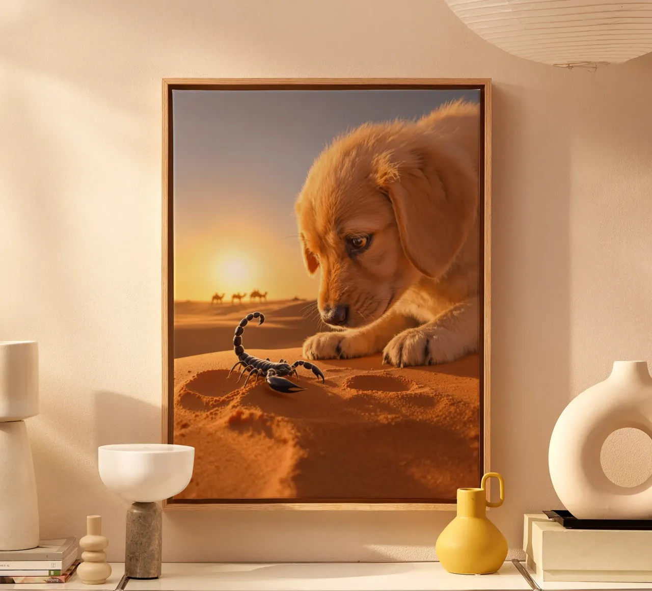 De puppy en de zwarte woestijnschorpioen canvas met Baklijst van Art-Travel