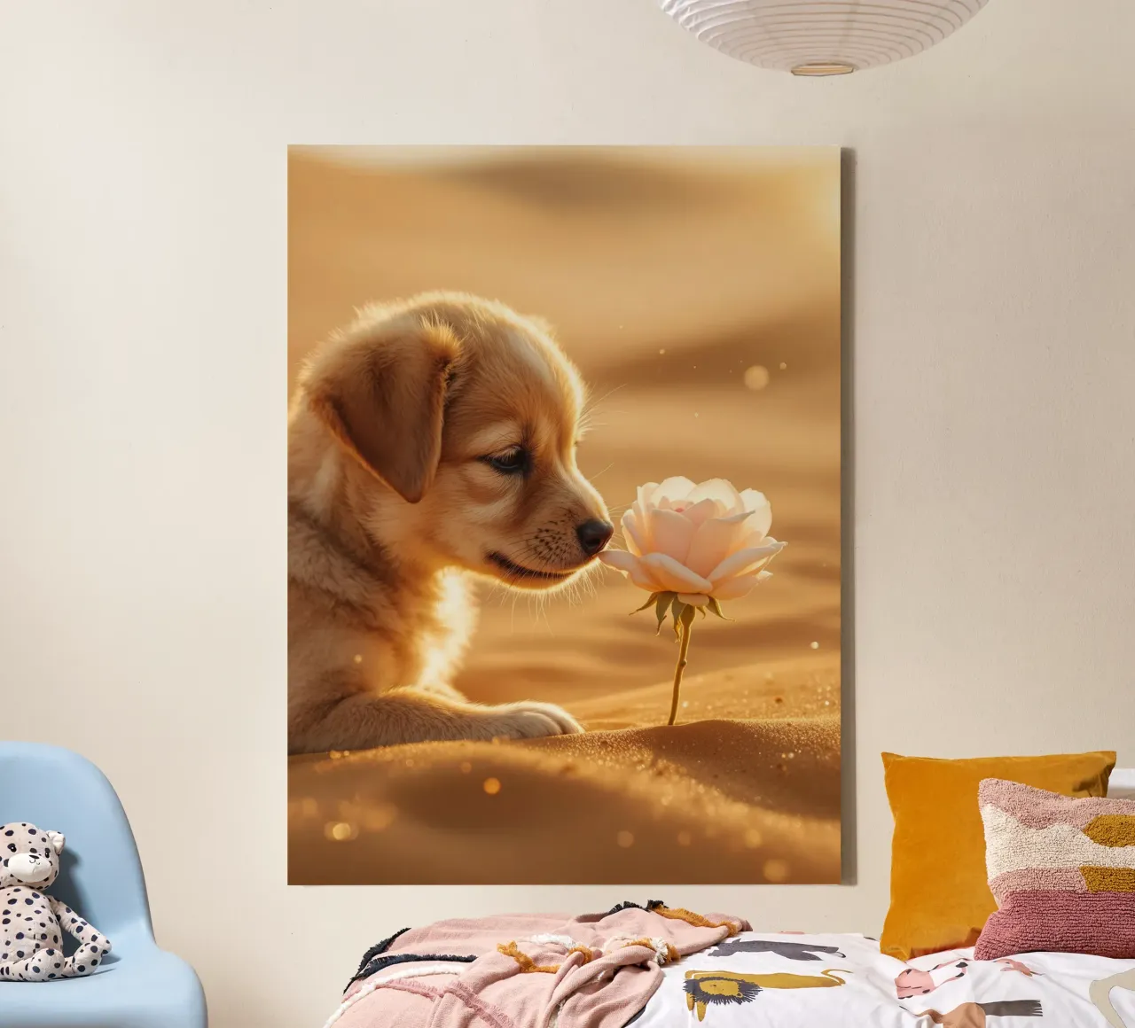 De puppy en de woestijnroos canvas met Baklijst van Art-Travel