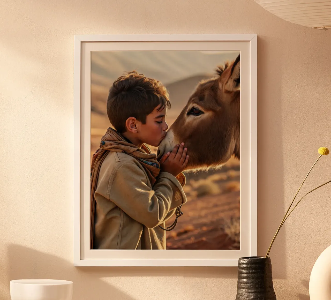 L'asino e il bambino poster con telaio in legno da Art-Travel