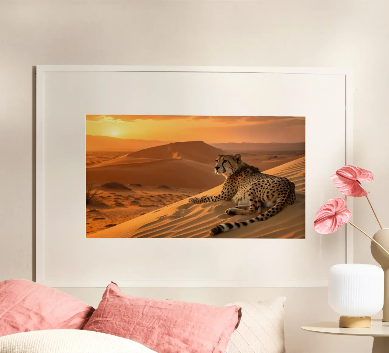 Il ghepardo del deserto poster con telaio in legno da Art-Travel