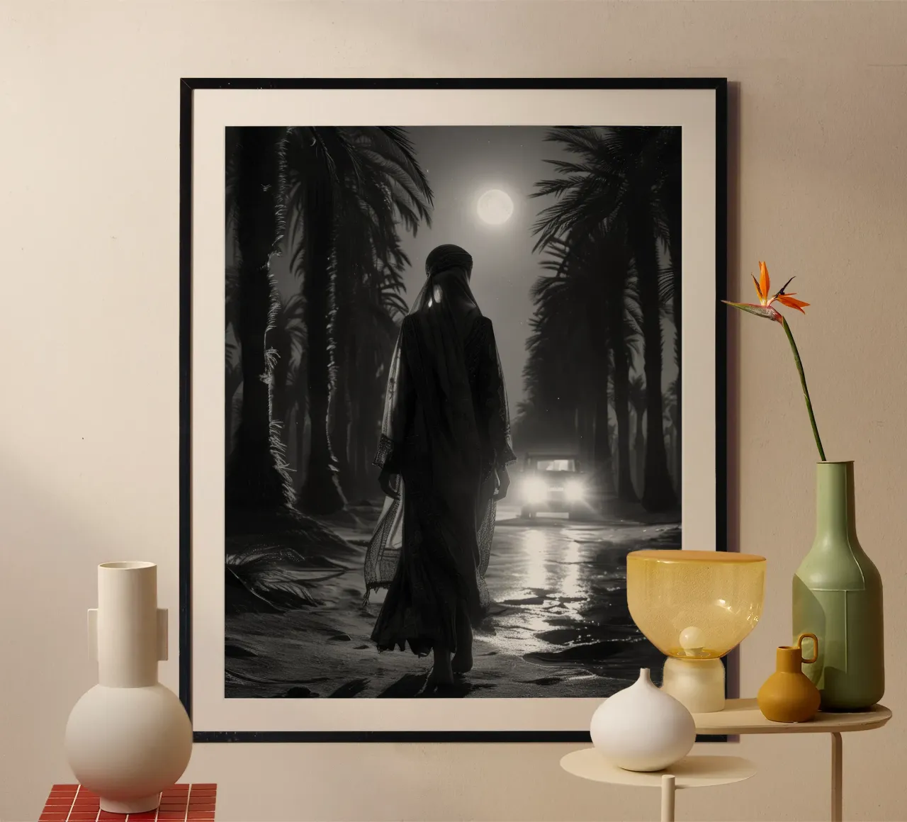 Passeggiata notturna moresca poster con telaio in legno da Art-Travel