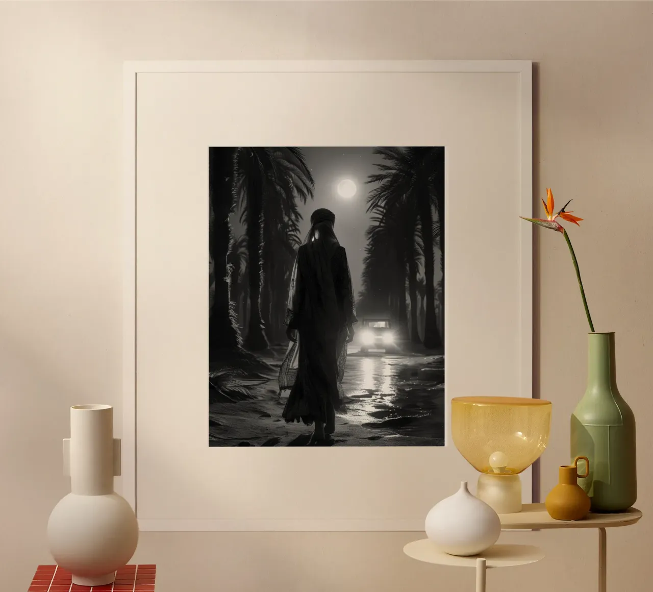 Passeggiata notturna moresca poster con telaio in legno da Art-Travel