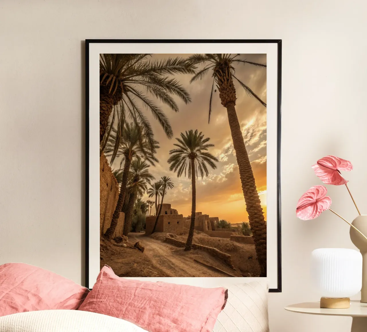 Villaggio nel sud del Marocco poster con telaio in alluminio da Art-Travel