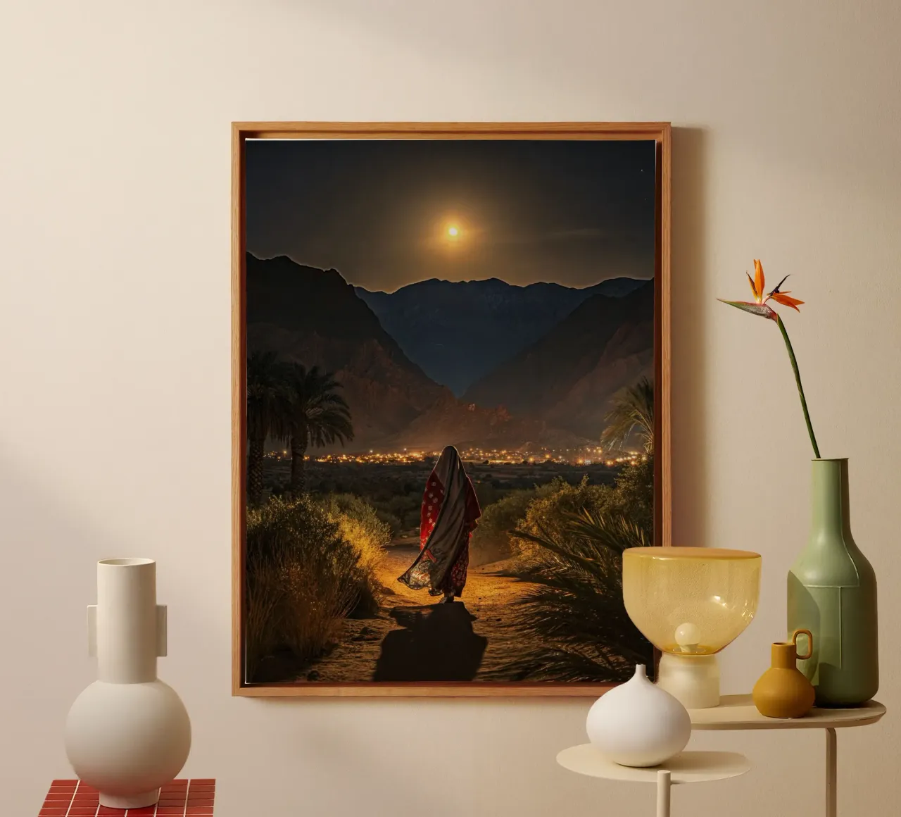 Berbervrouw op een pad bij nacht canvas met Baklijst van Art-Travel