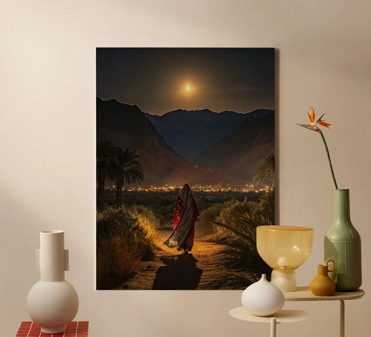 Berbervrouw op een pad bij nacht canvas met Baklijst van Art-Travel