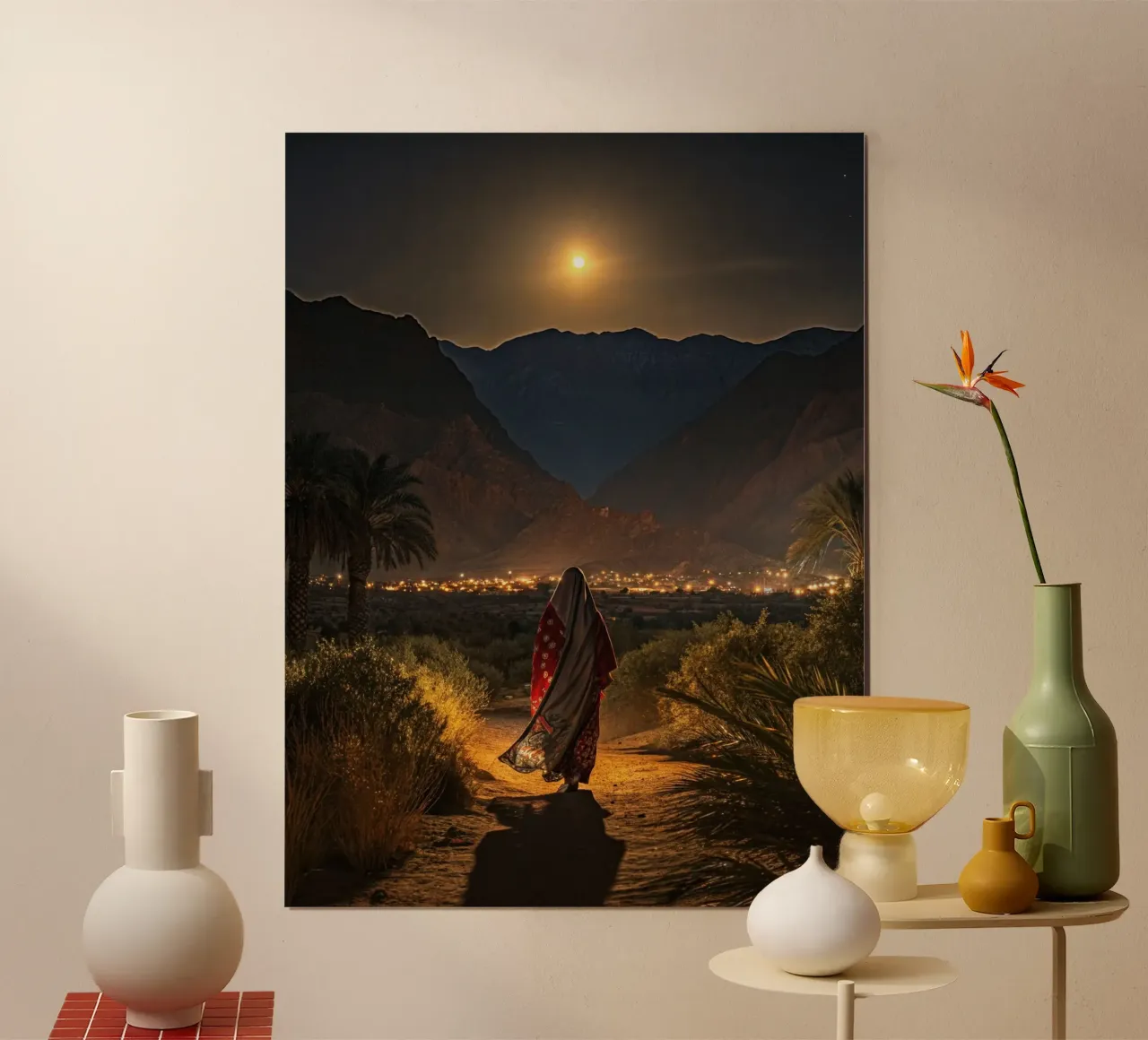 Mujer bereber en un sendero de noche poster de Art-Travel