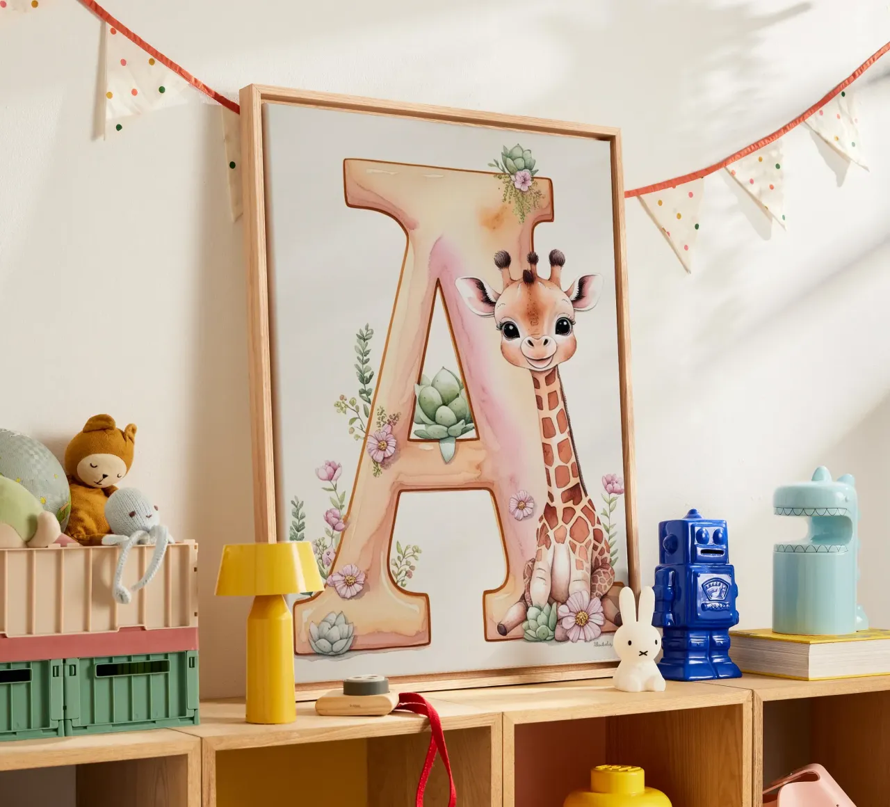 Letter A girafe tela con Cornice a cassetta da Kids zone