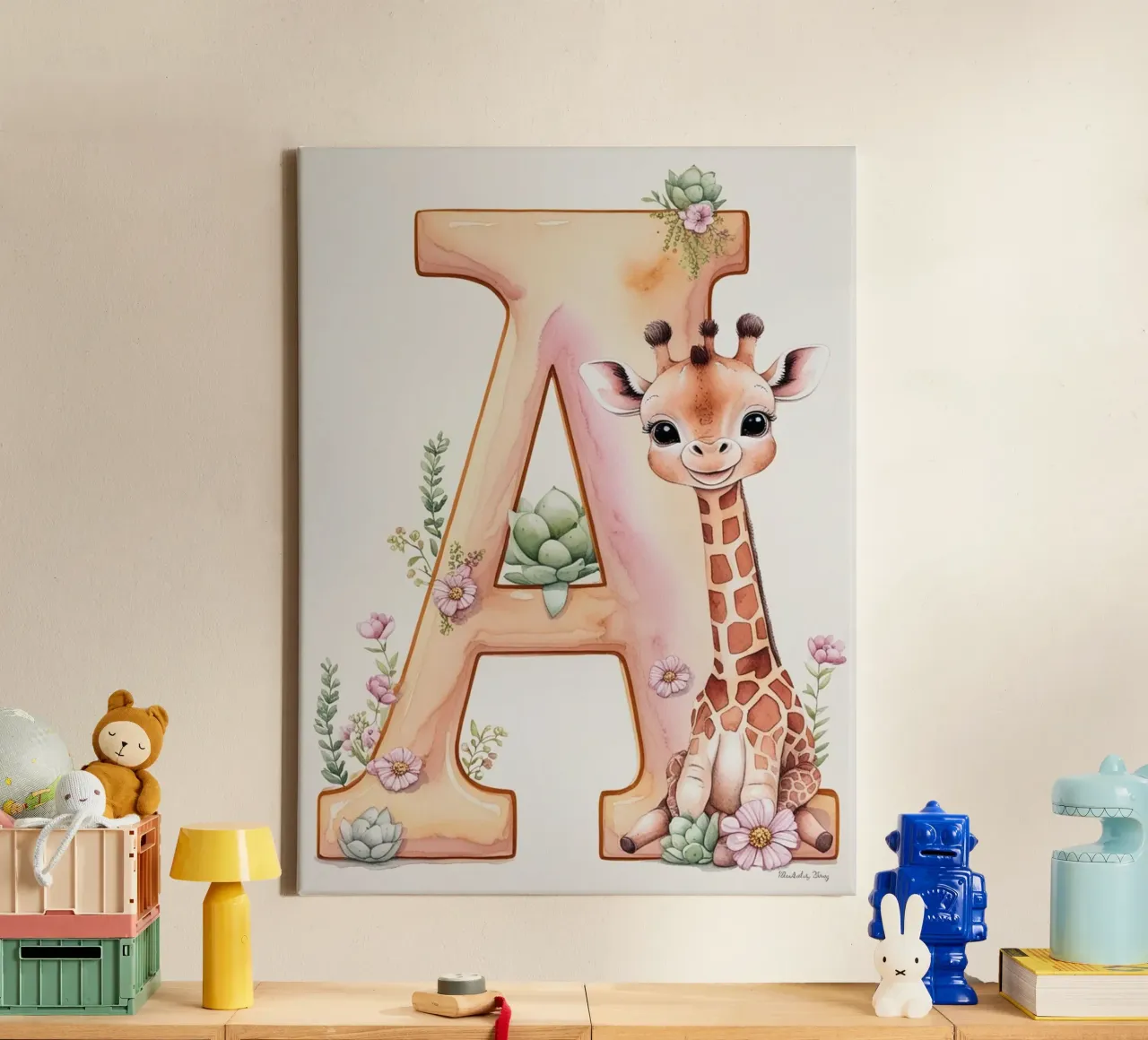 Letter A girafe tela con Cornice a cassetta da Kids zone