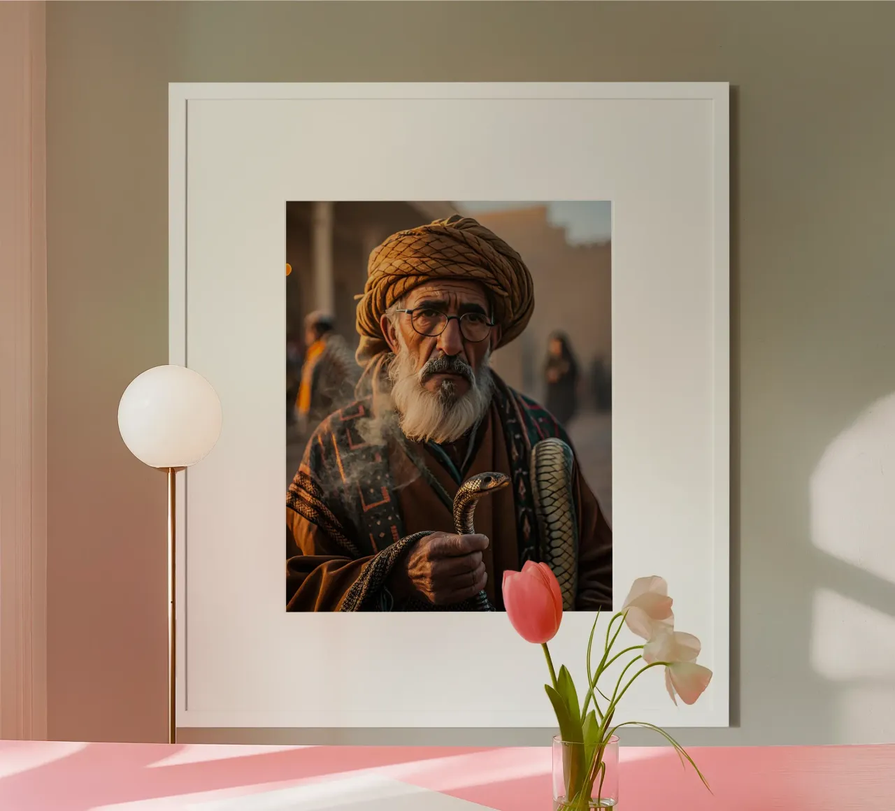 The snake charmer poster with wooden frame by Art-Travel