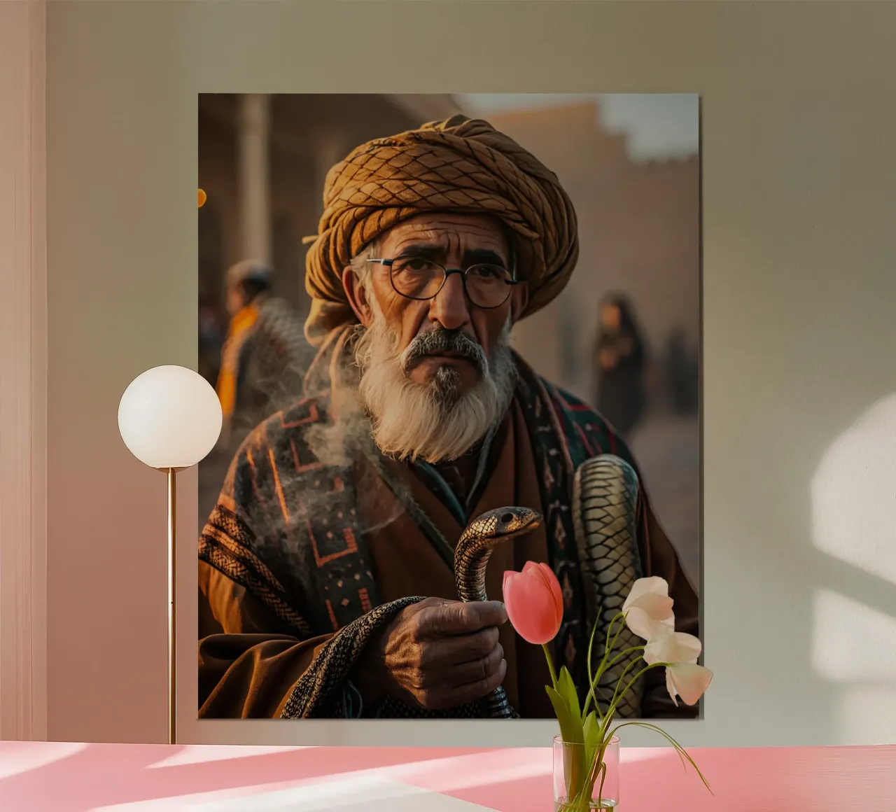 The snake charmer poster with wooden frame by Art-Travel
