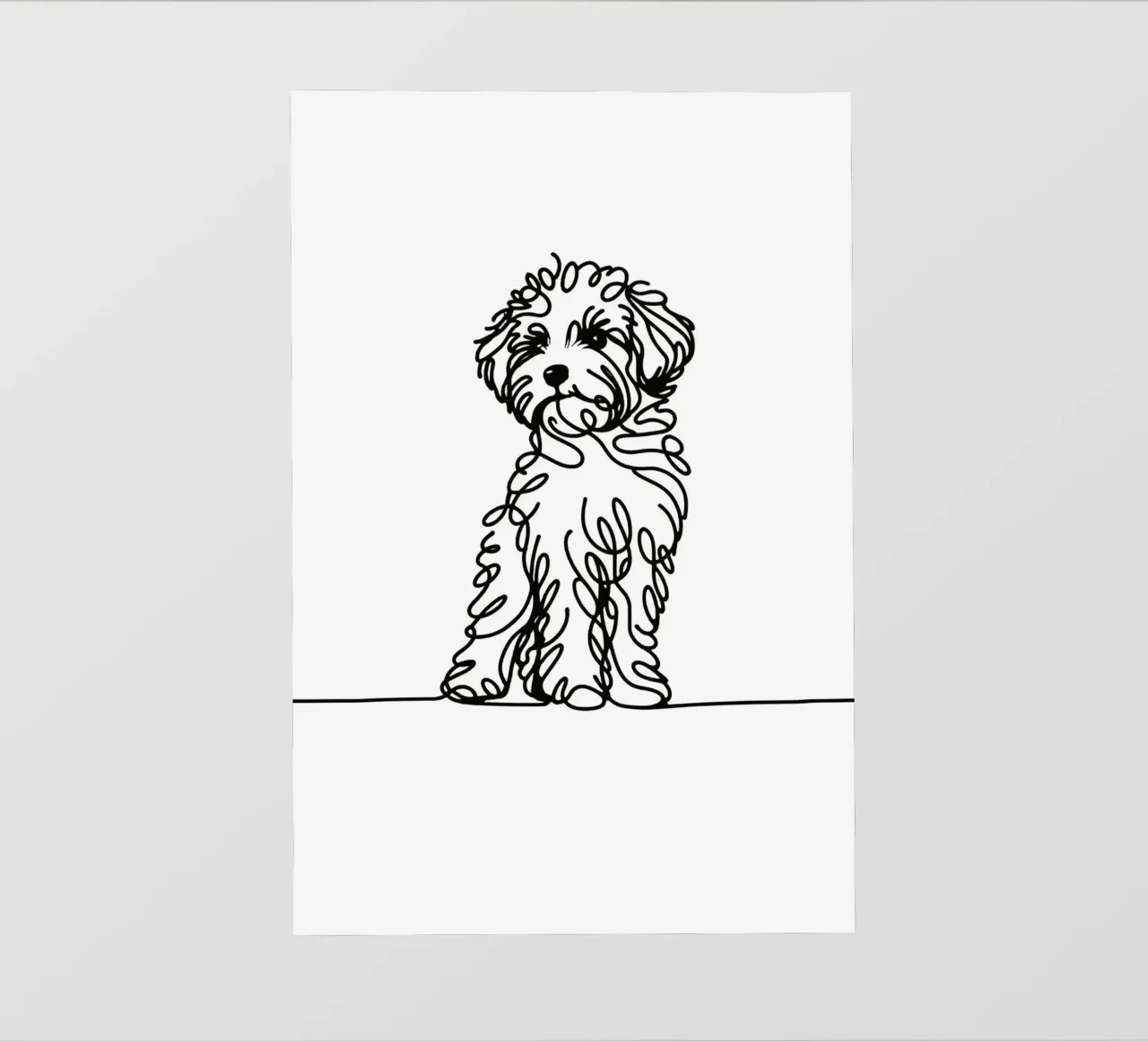 Disegno artistico lineare del cane Maltipoo telo in pvc da WijdevenDesign