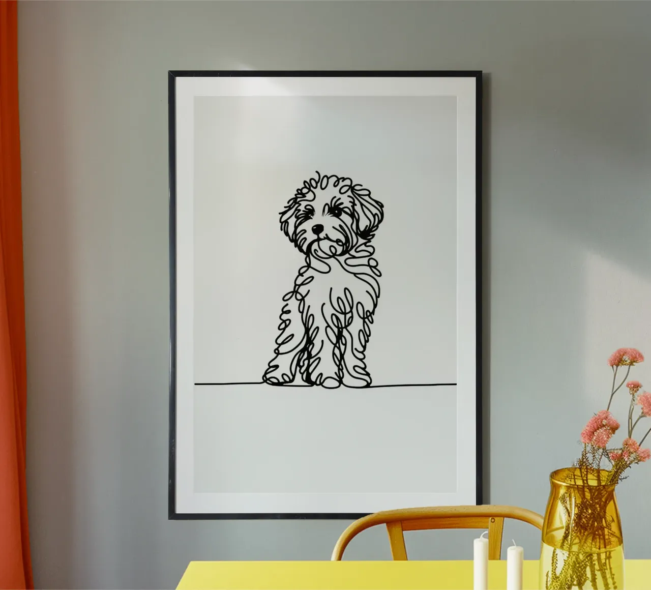 Chien Maltipoo Dessin au trait poster avec cadre en plastique de WijdevenDesign