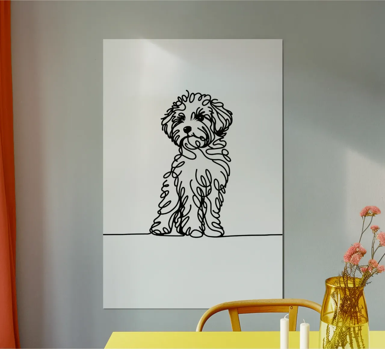 Chien Maltipoo Dessin au trait poster avec cadre en plastique de WijdevenDesign