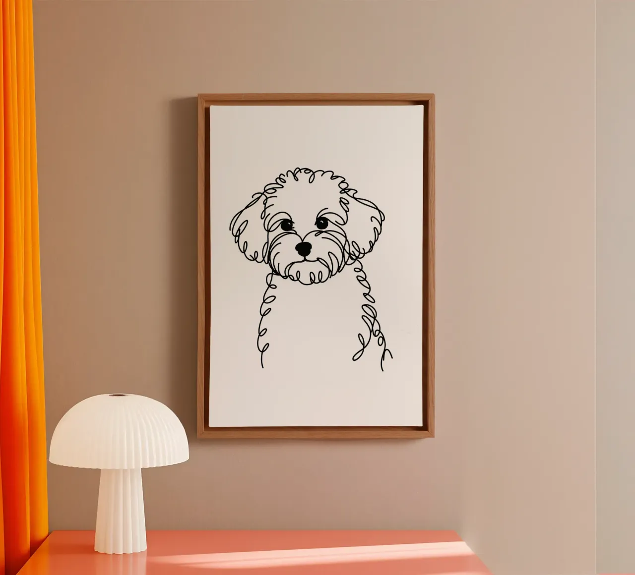 Disegno artistico lineare del cane Maltipoo tela con Cornice a cassetta da WijdevenDesign