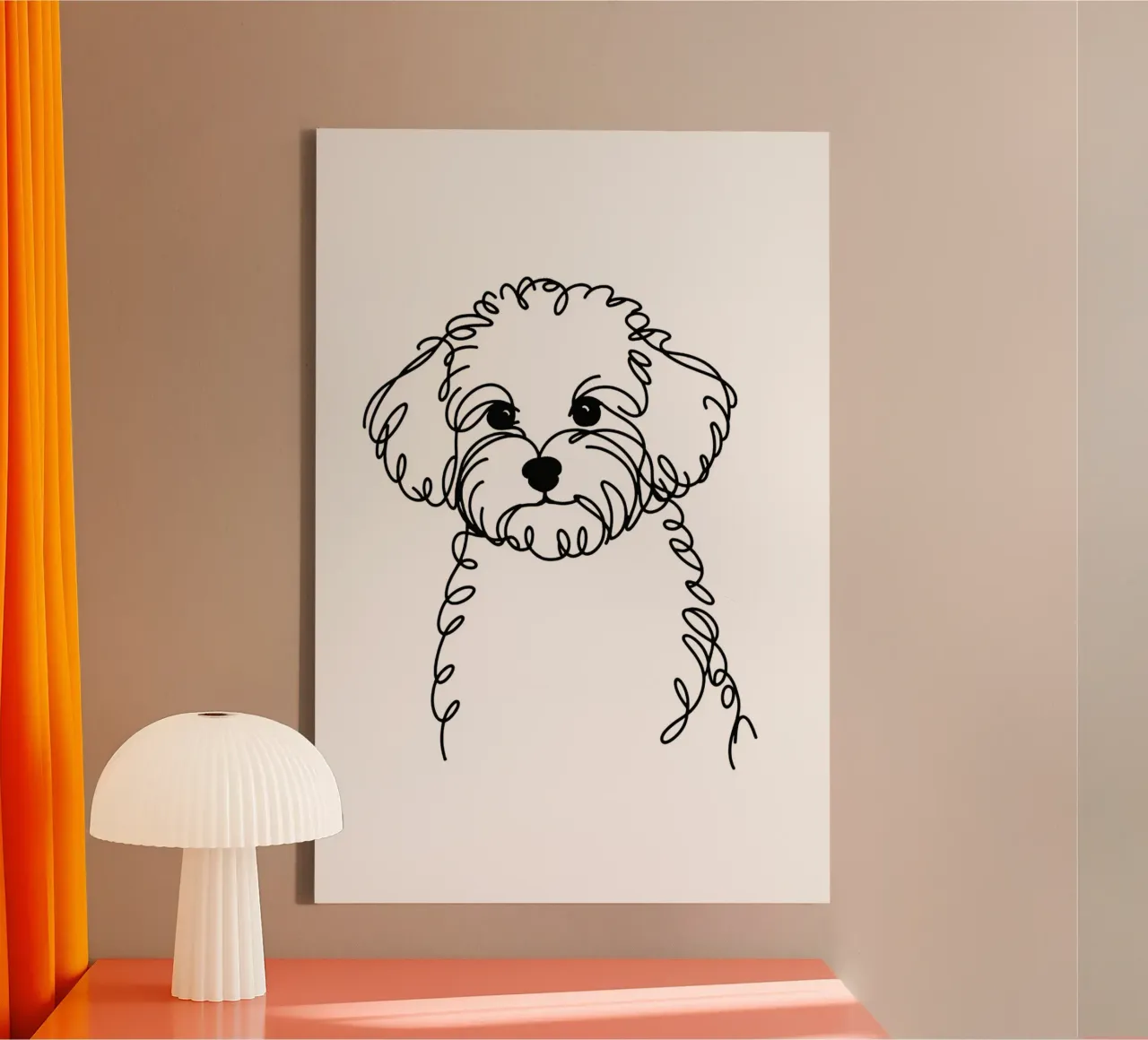 Disegno artistico lineare del cane Maltipoo tela con Cornice a cassetta da WijdevenDesign