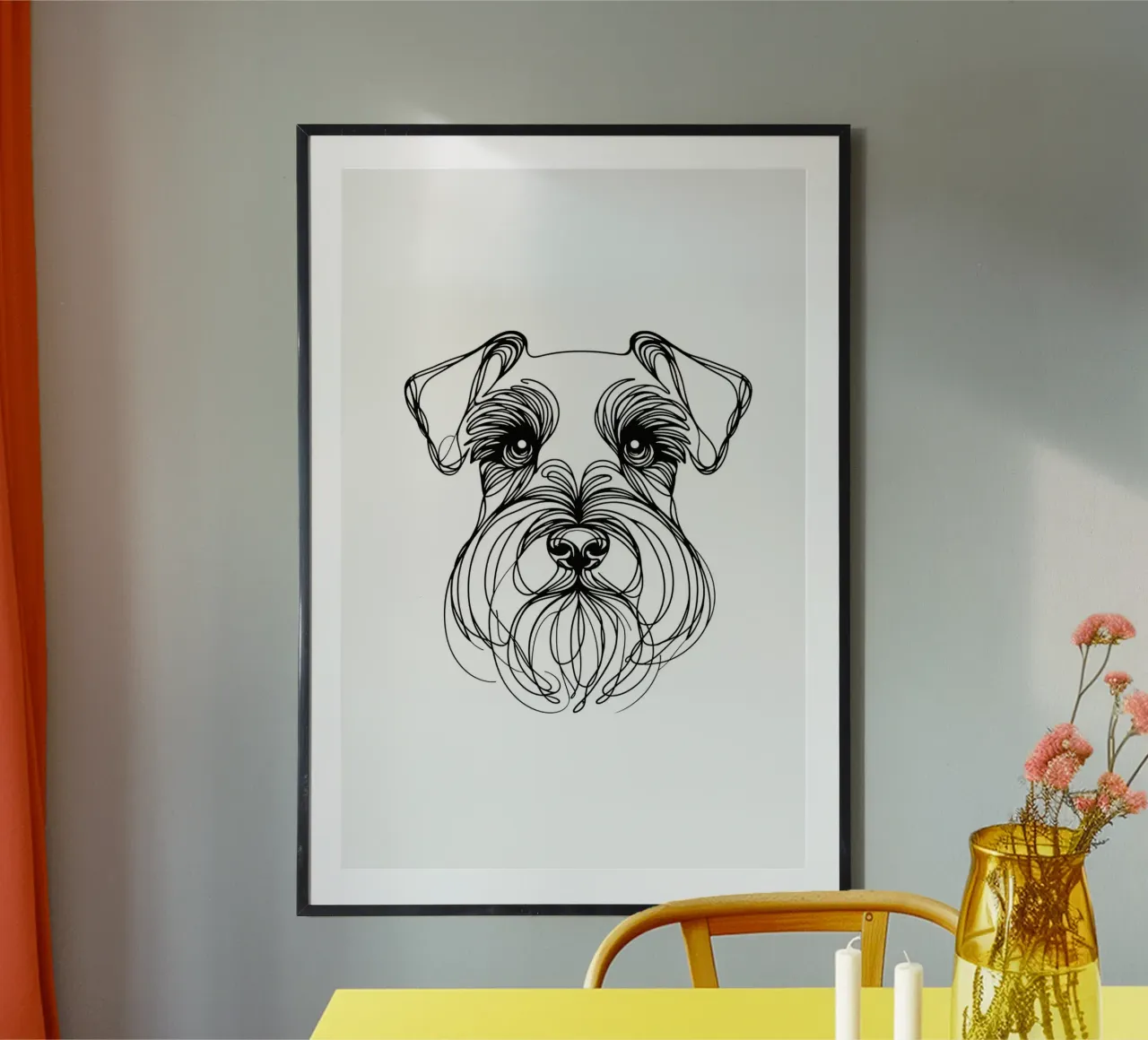 Cane Schnauzer in miniatura Disegno artistico lineare carta hahnemühle da WijdevenDesign