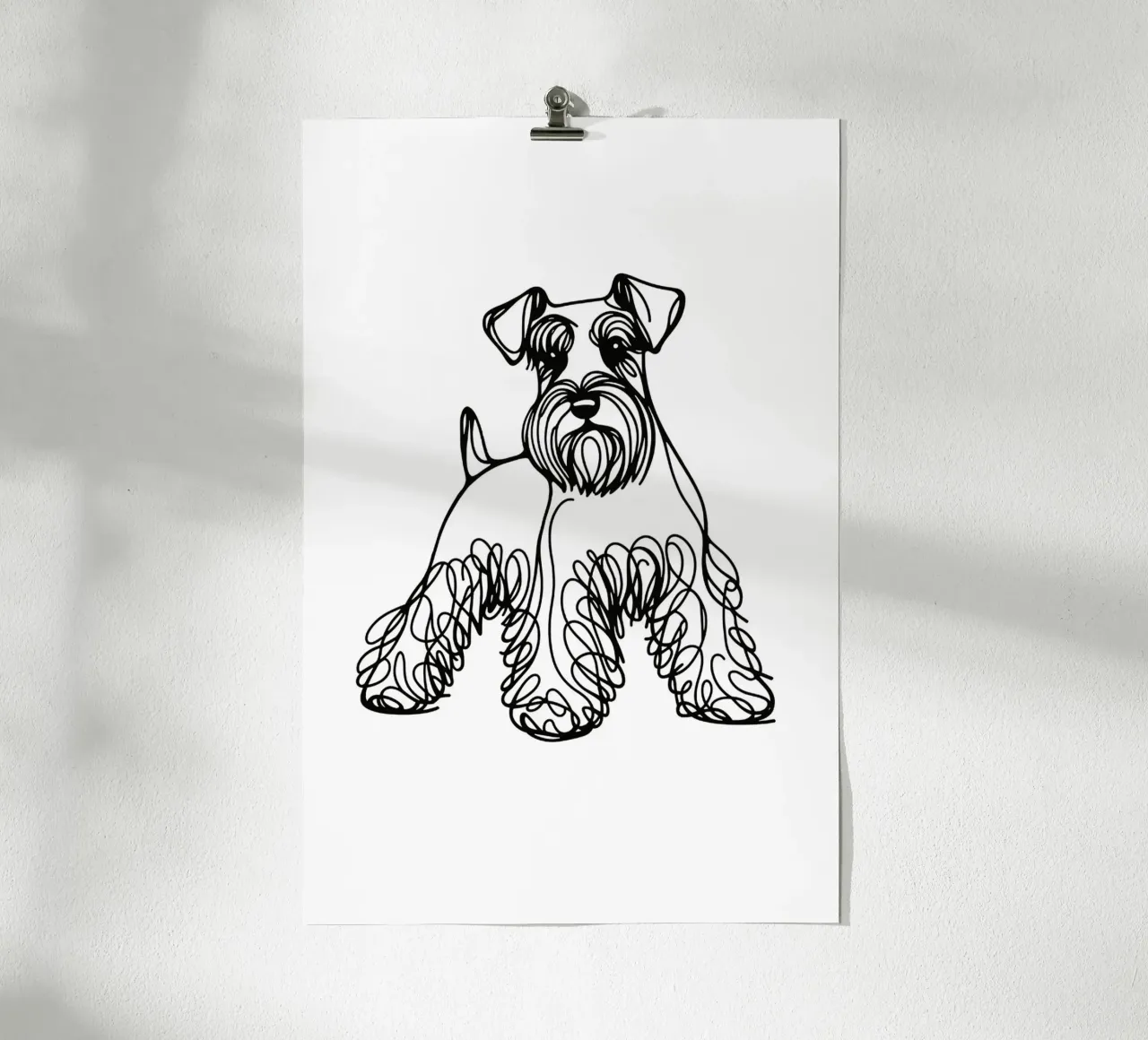 Cane Schnauzer in miniatura Disegno artistico lineare poster con telaio in legno da WijdevenDesign