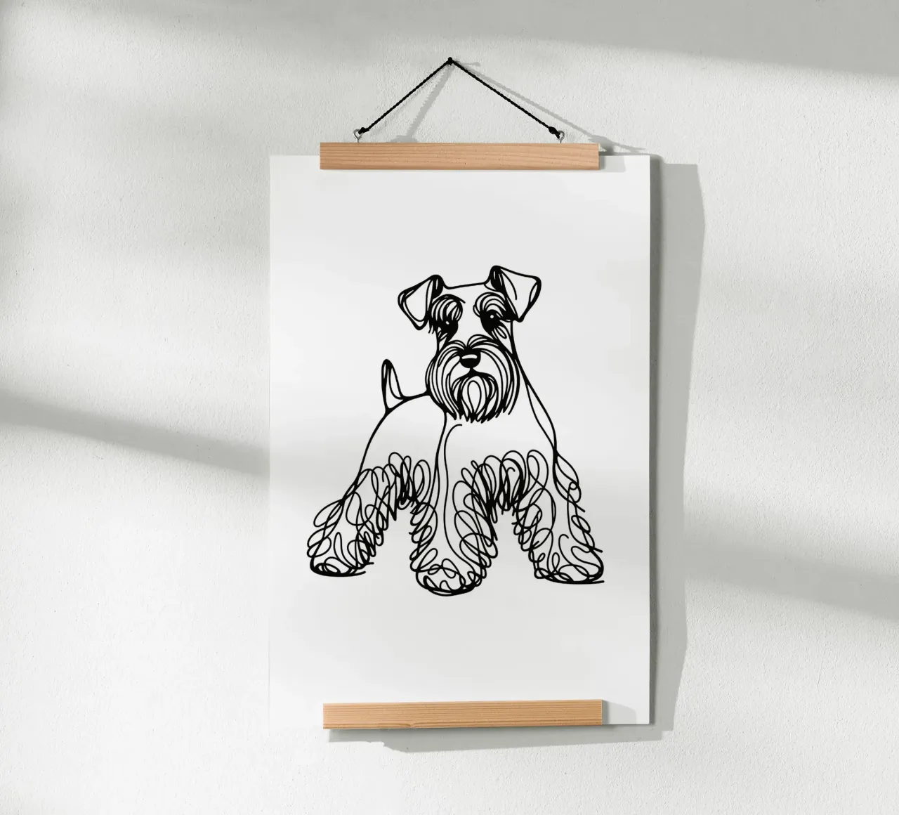 Cane Schnauzer in miniatura Disegno artistico lineare poster con telaio in legno da WijdevenDesign