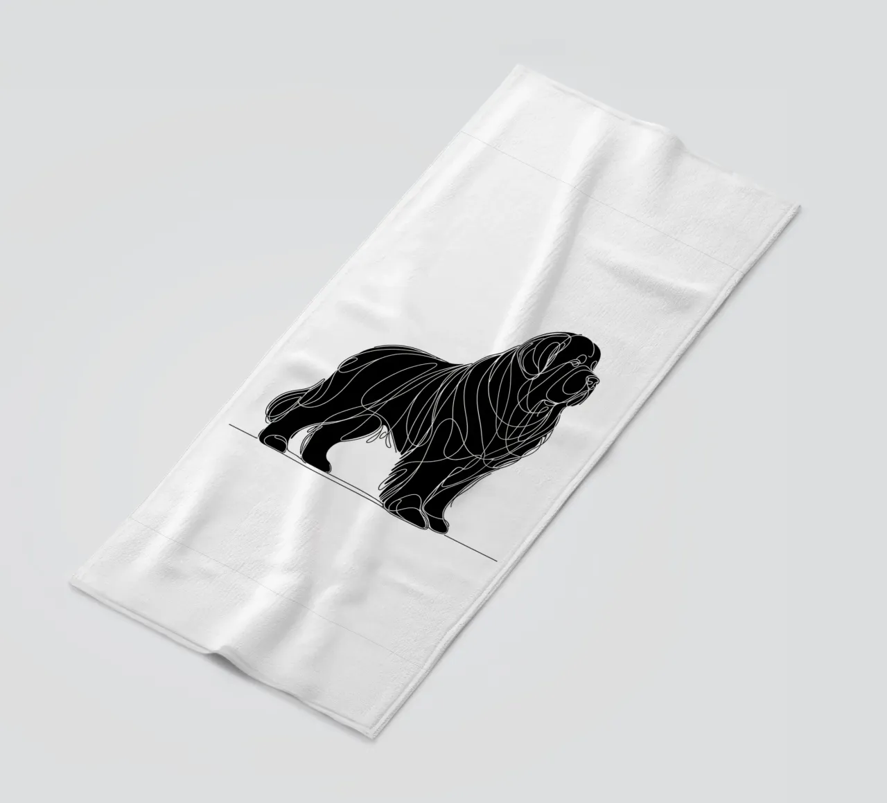 Dibujo lineal de perro Terranova toalla de playa de WijdevenDesign