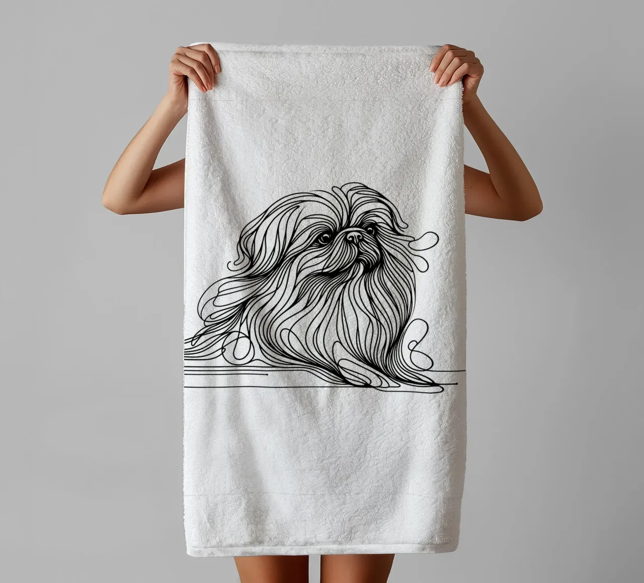 Chien pékinois Dessin au trait serviette de bain de WijdevenDesign