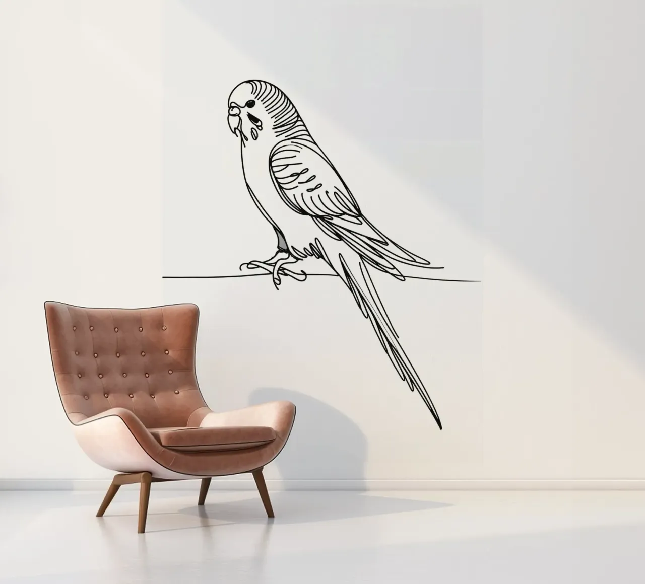 Sittich Vogel Line Art Zeichnung Fototapete von WijdevenDesign