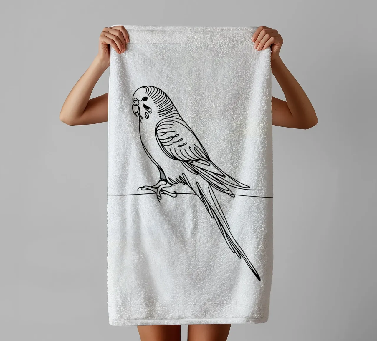 Parakeet Bird Line Art Drawing towel by WijdevenDesign