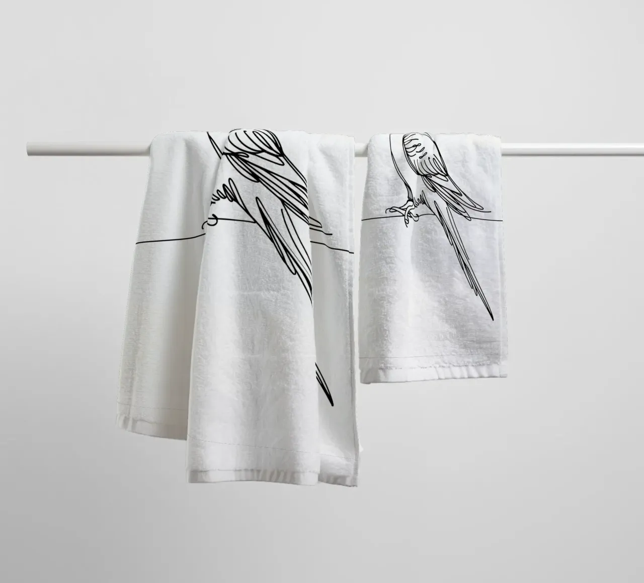 Parakeet Bird Line Art Drawing towel by WijdevenDesign