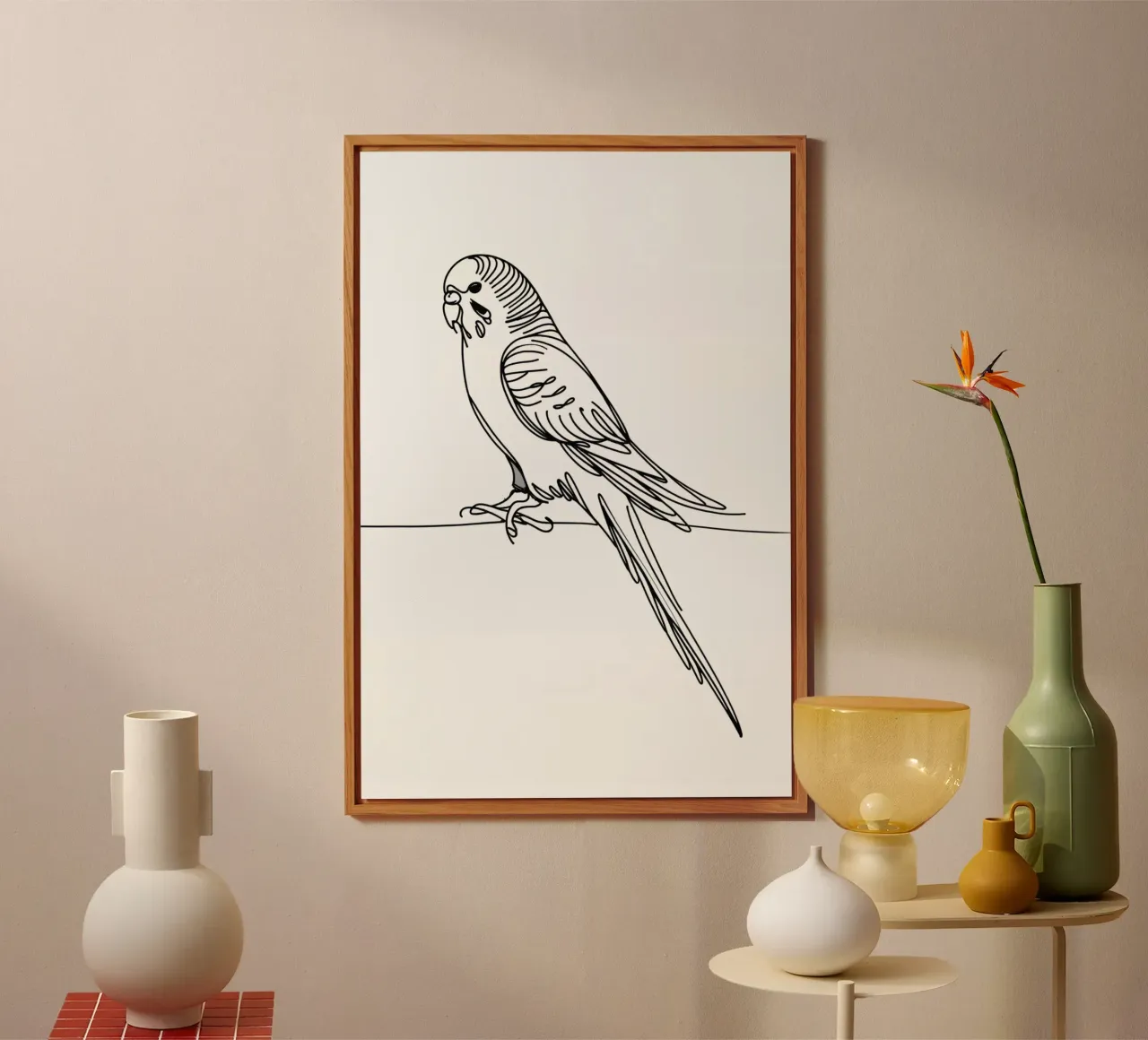 Parakeet Bird Line Art Drawing alu-dibond by WijdevenDesign