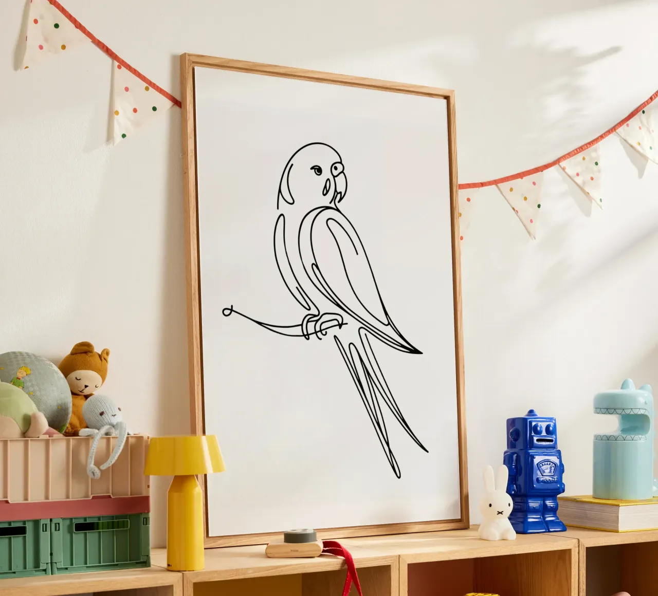 Parakeet Bird Line Art Drawing acrylic glass by WijdevenDesign