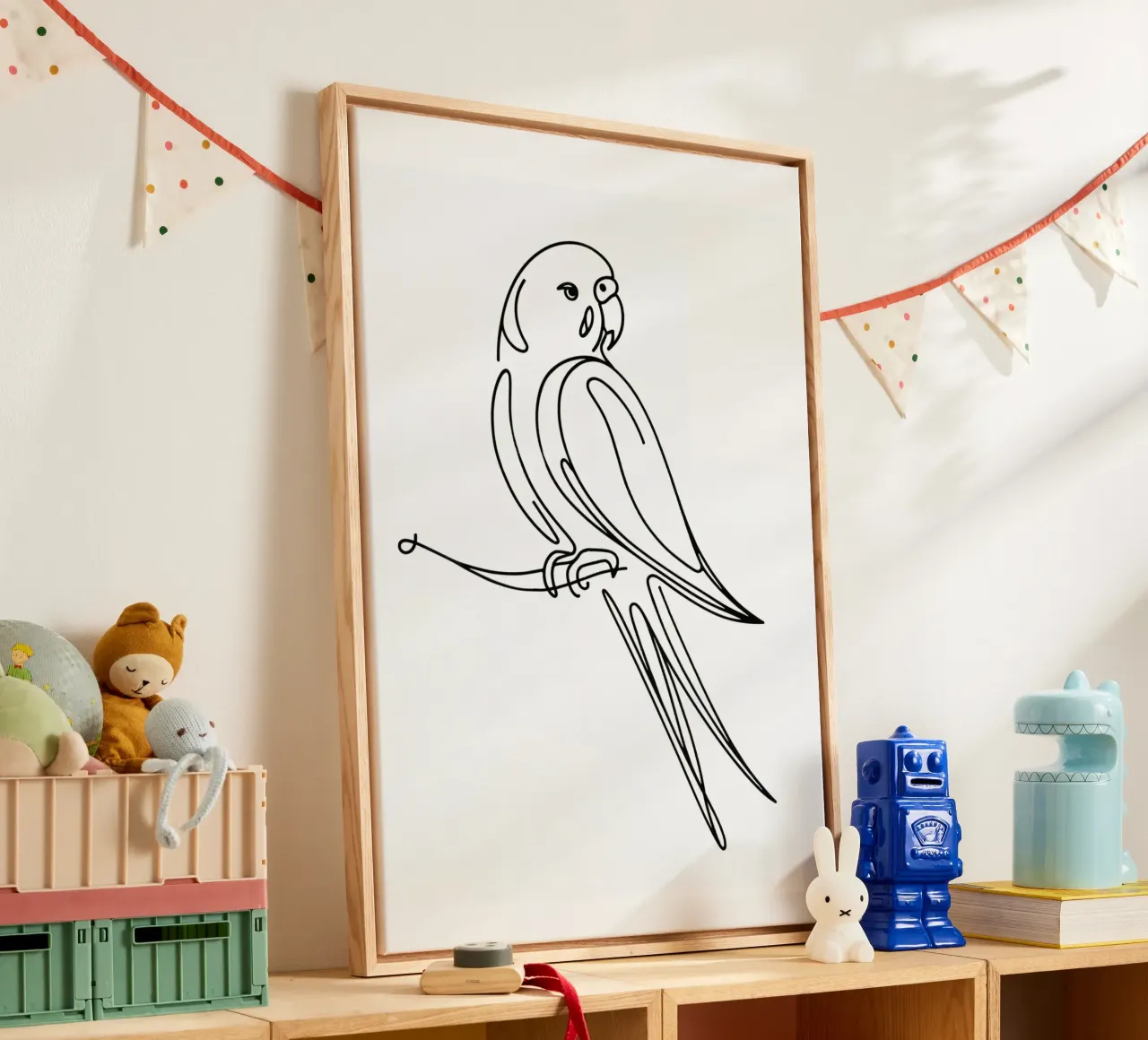 Parakeet Bird Line Art Drawing canvas by WijdevenDesign