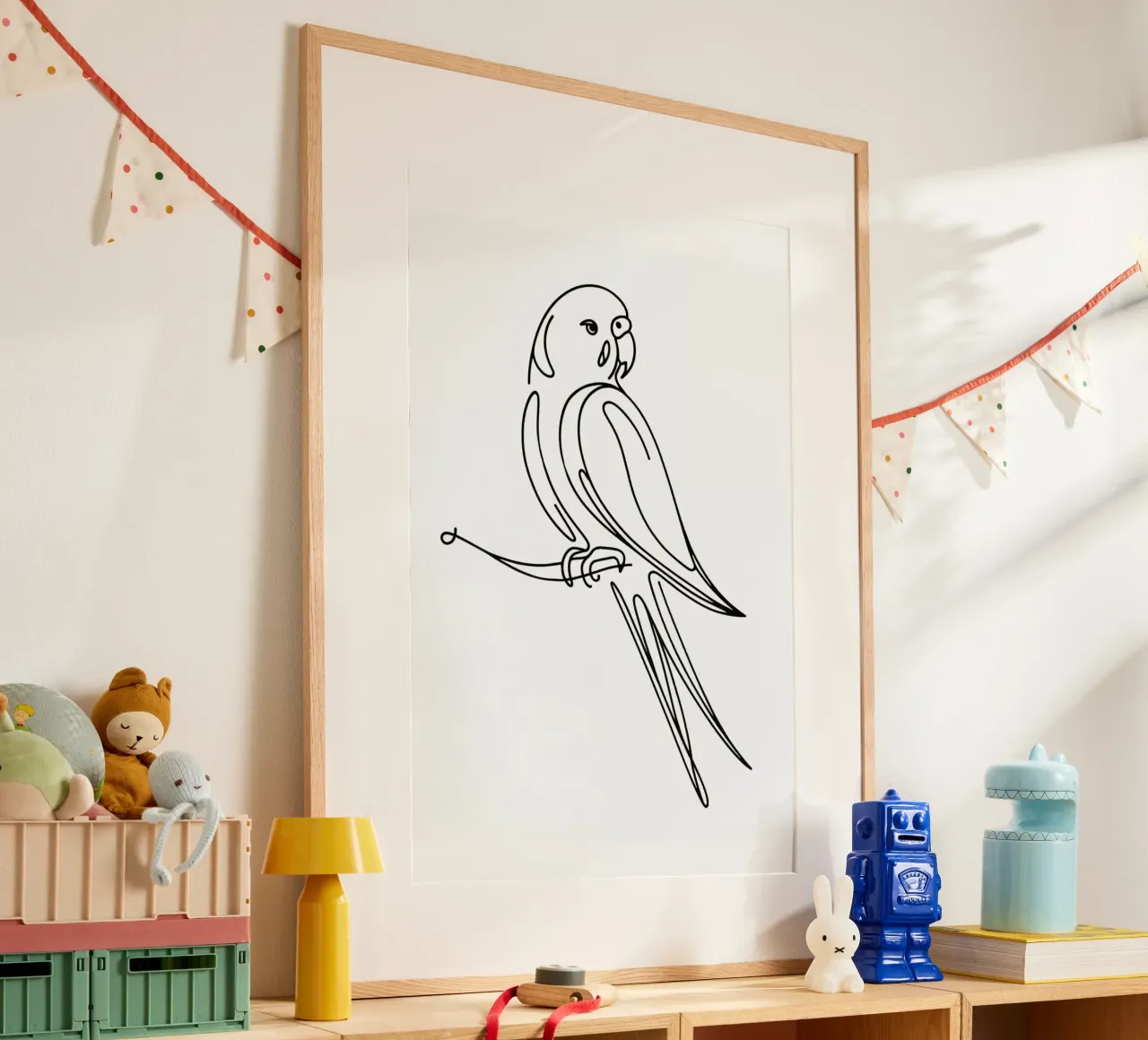 Oiseau perruche Dessin au trait poster de WijdevenDesign