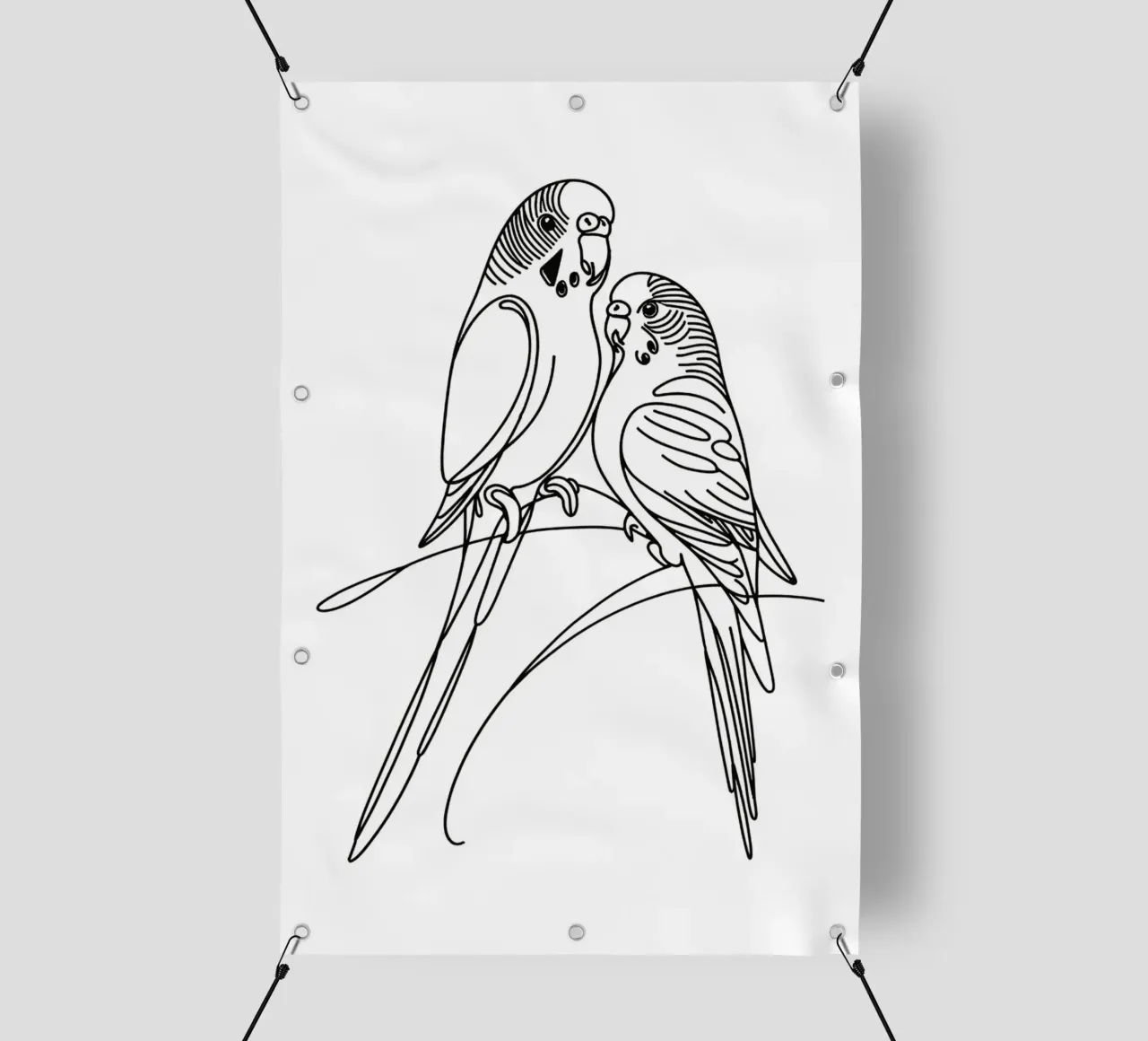 Disegno d'arte lineare di un uccello parrocchetto telo in pvc da WijdevenDesign