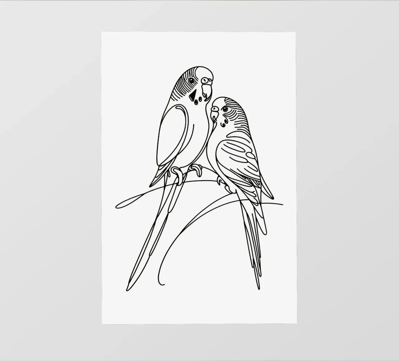 Disegno d'arte lineare di un uccello parrocchetto telo in pvc da WijdevenDesign