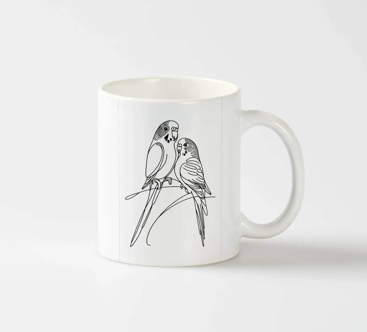 Disegno d'arte lineare di un uccello parrocchetto tazza in ceramica da WijdevenDesign