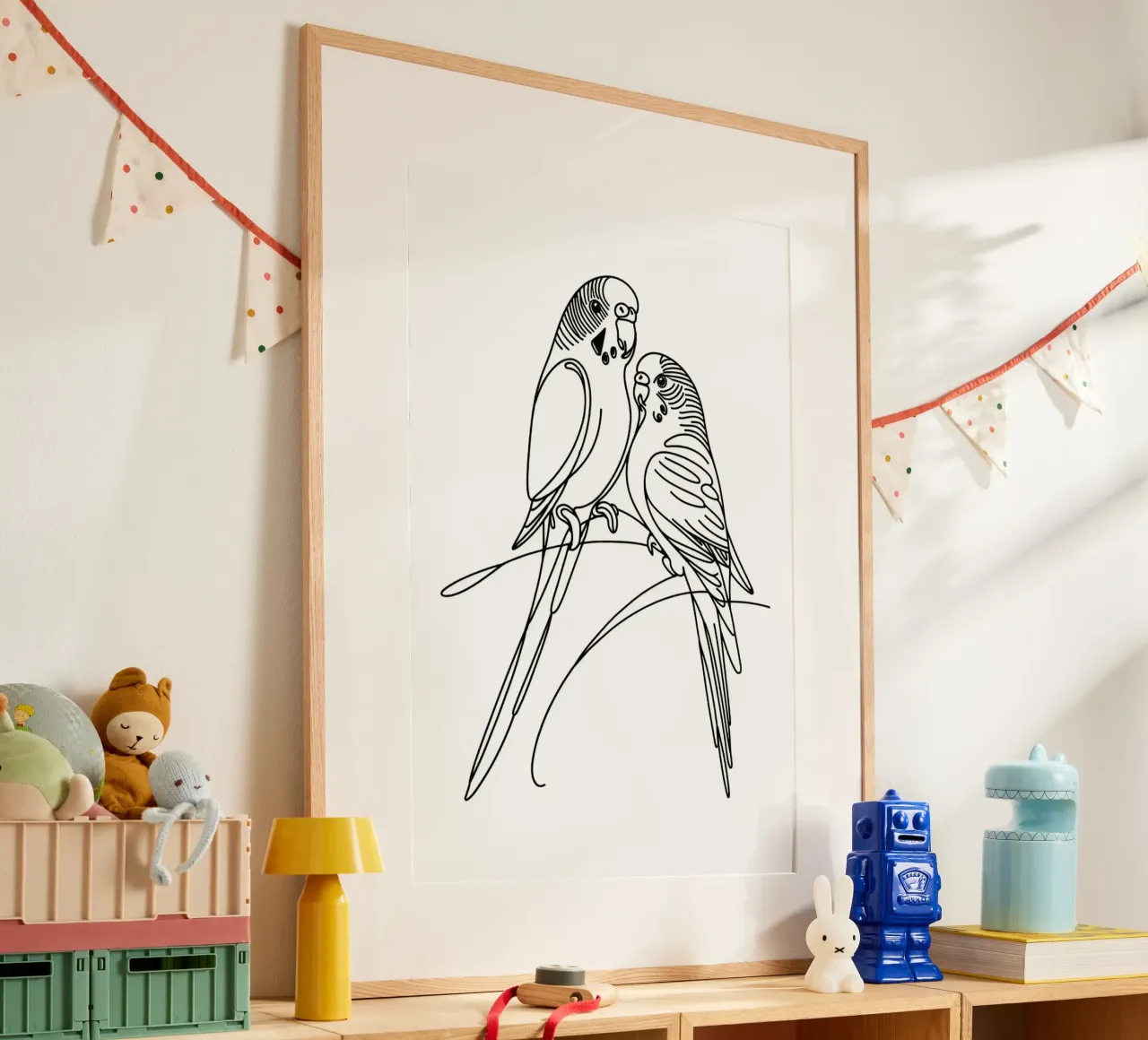 Disegno d'arte lineare di un uccello parrocchetto carta hahnemühle da WijdevenDesign