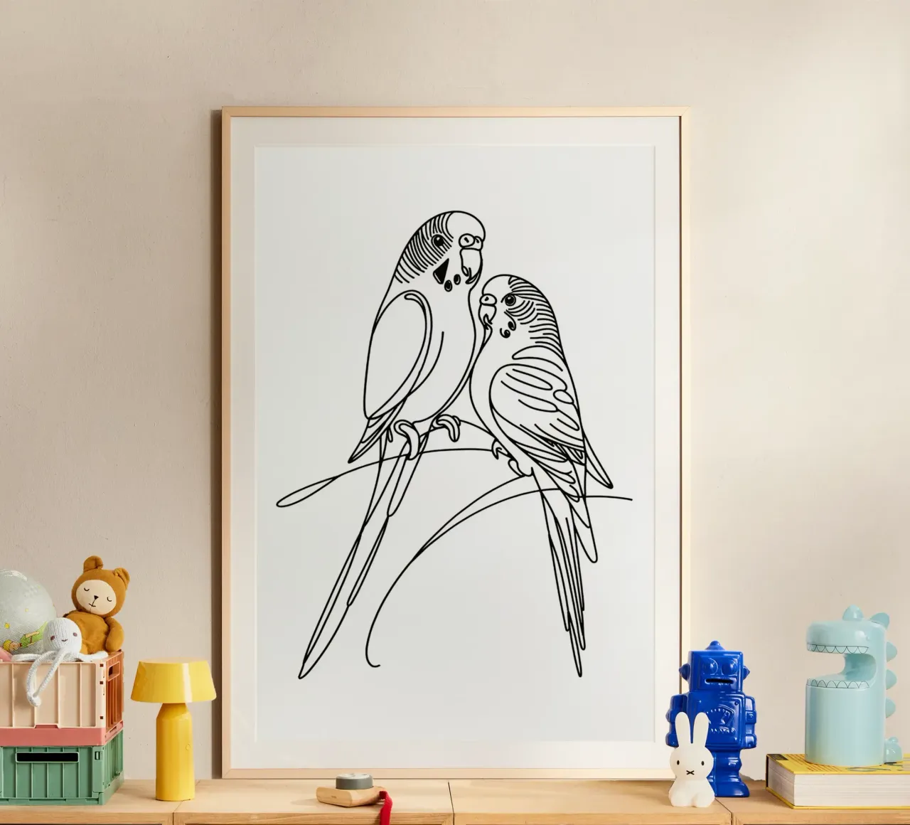 Disegno d'arte lineare di un uccello parrocchetto carta hahnemühle da WijdevenDesign