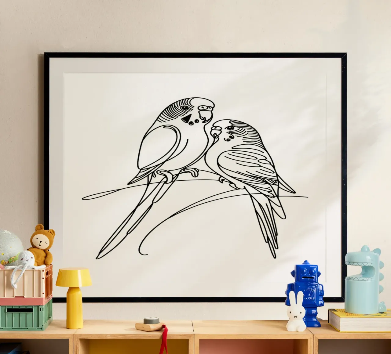 Disegno d'arte lineare di un uccello parrocchetto carta hahnemühle da WijdevenDesign