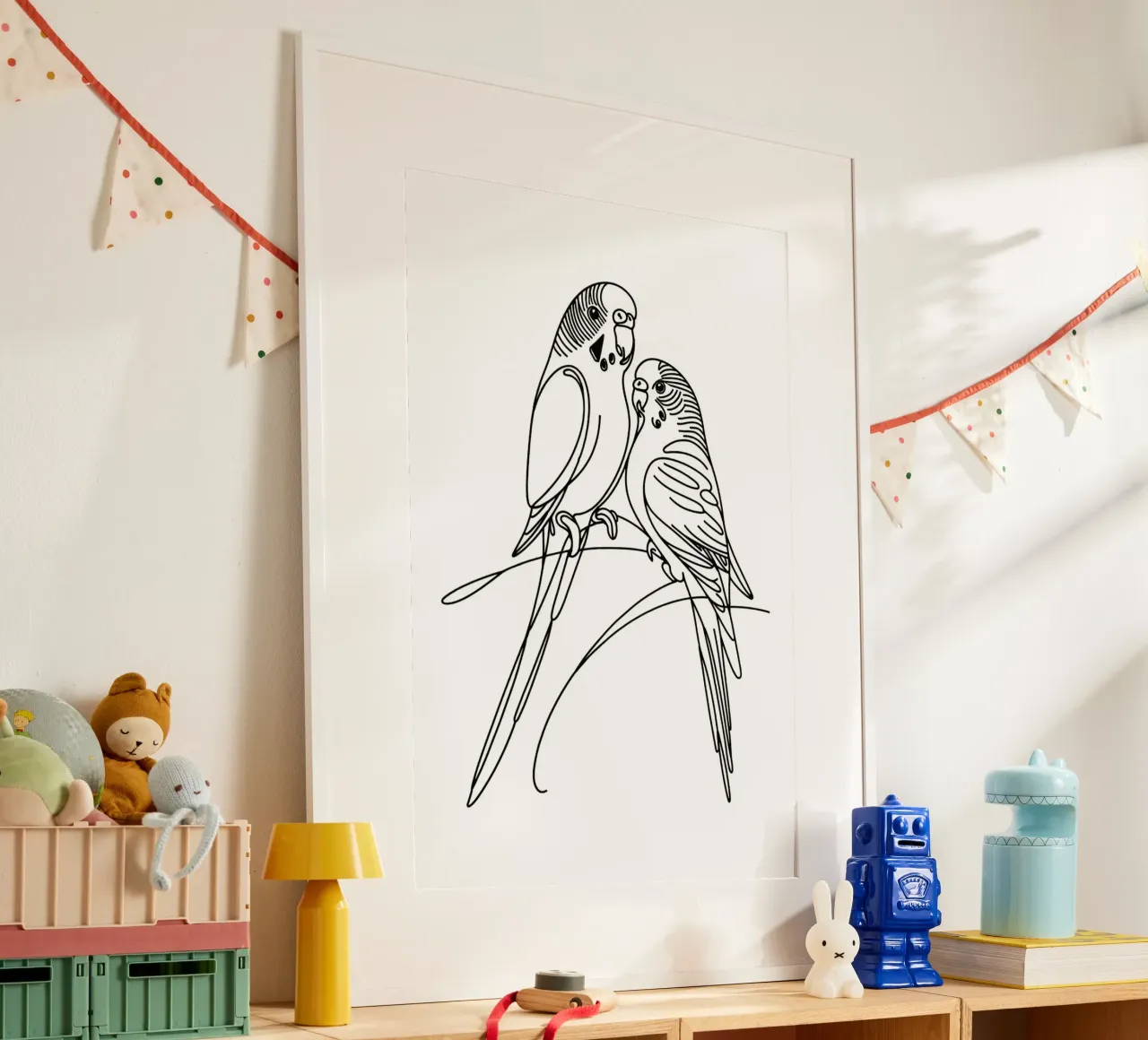 Disegno d'arte lineare di un uccello parrocchetto carta hahnemühle da WijdevenDesign