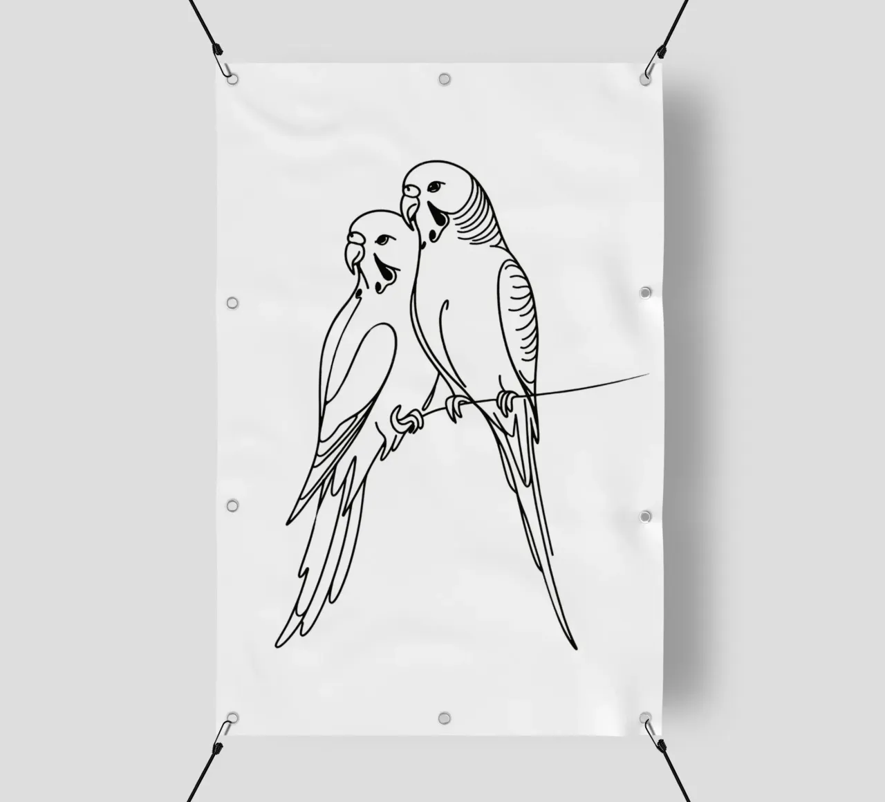 Disegno d'arte lineare di un uccello parrocchetto telo in pvc da WijdevenDesign