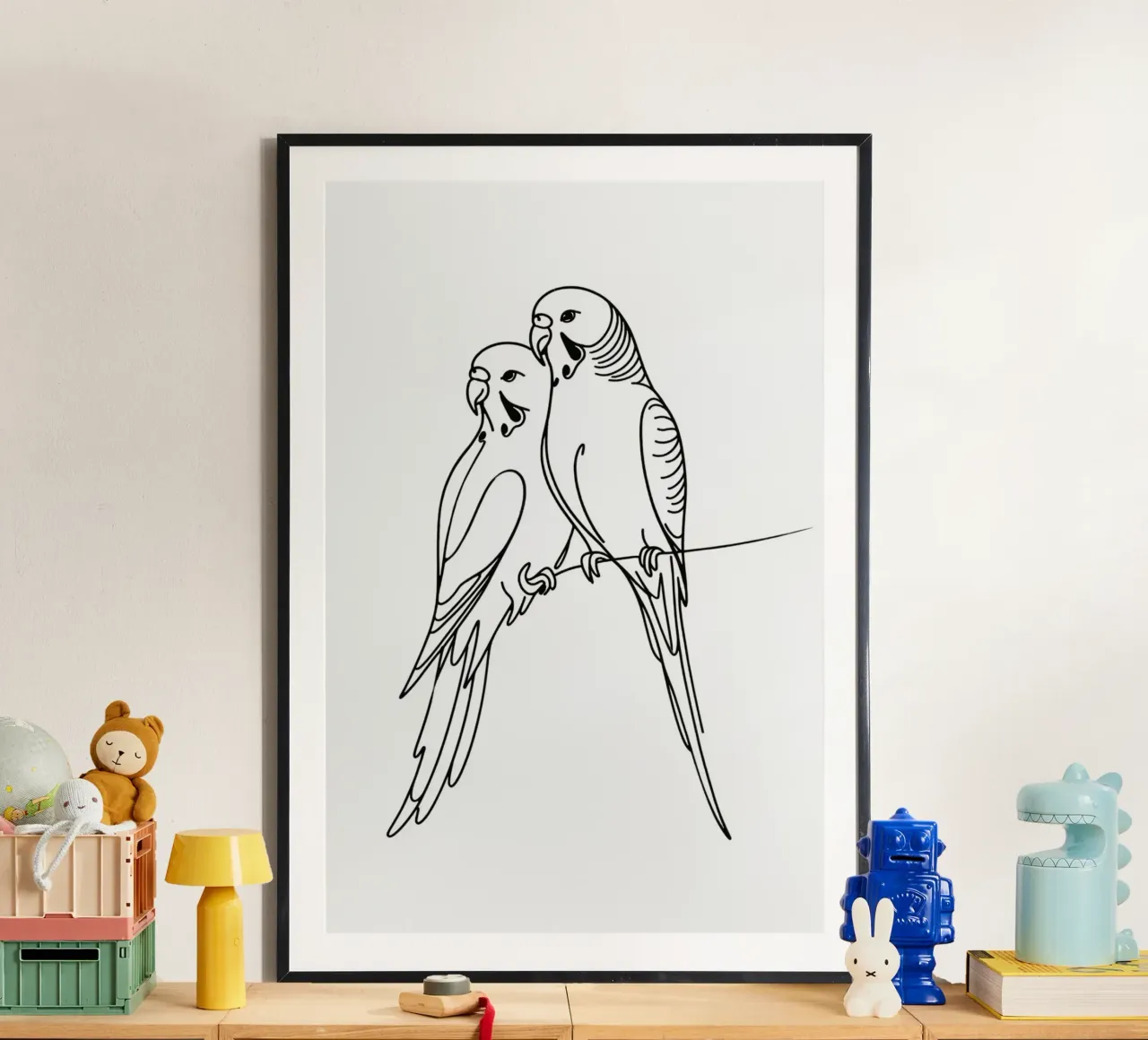 Disegno d'arte lineare di un uccello parrocchetto carta hahnemühle da WijdevenDesign