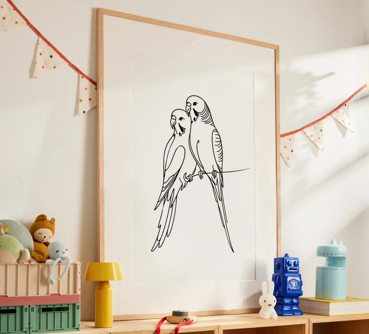 Disegno d'arte lineare di un uccello parrocchetto carta hahnemühle da WijdevenDesign