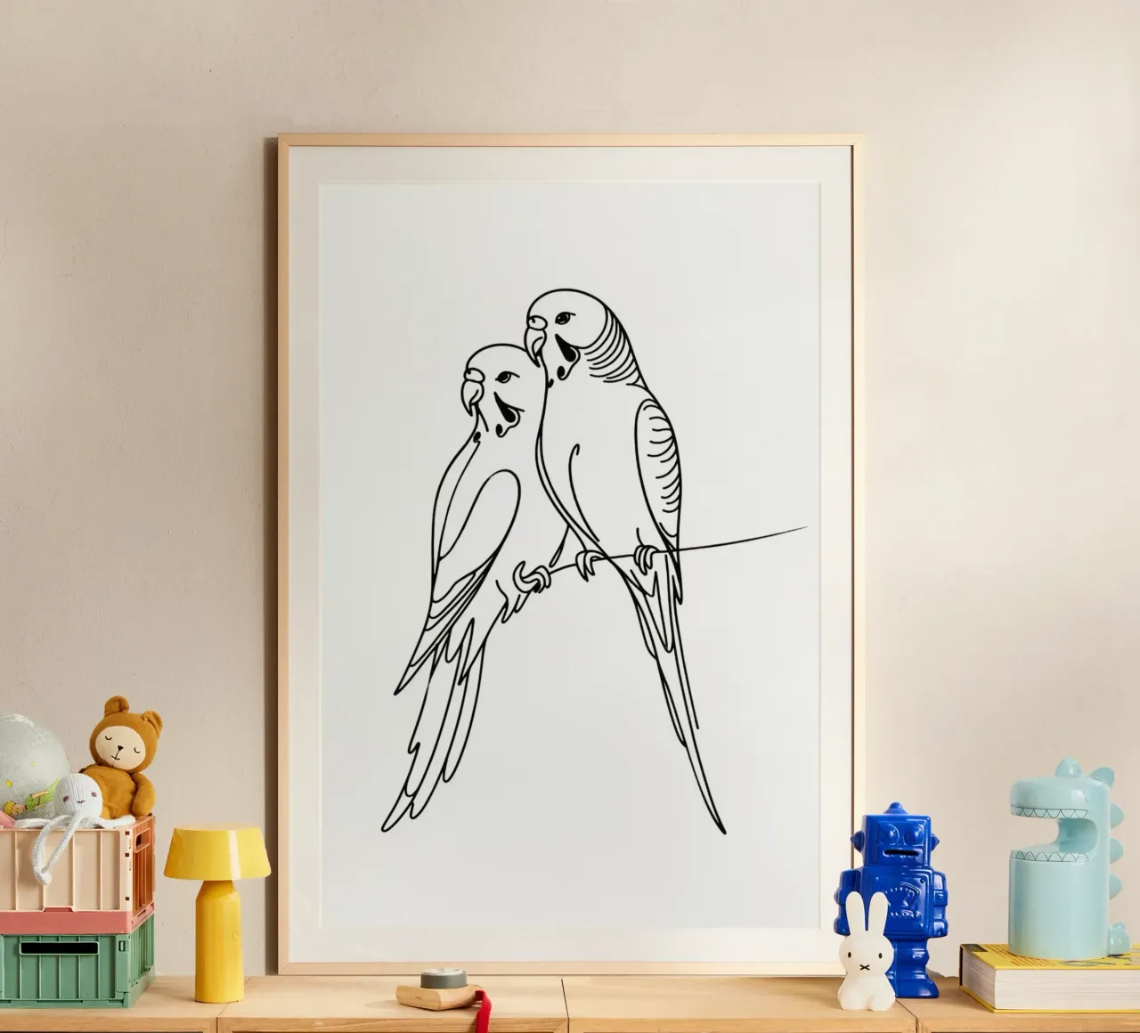 Disegno d'arte lineare di un uccello parrocchetto carta hahnemühle da WijdevenDesign