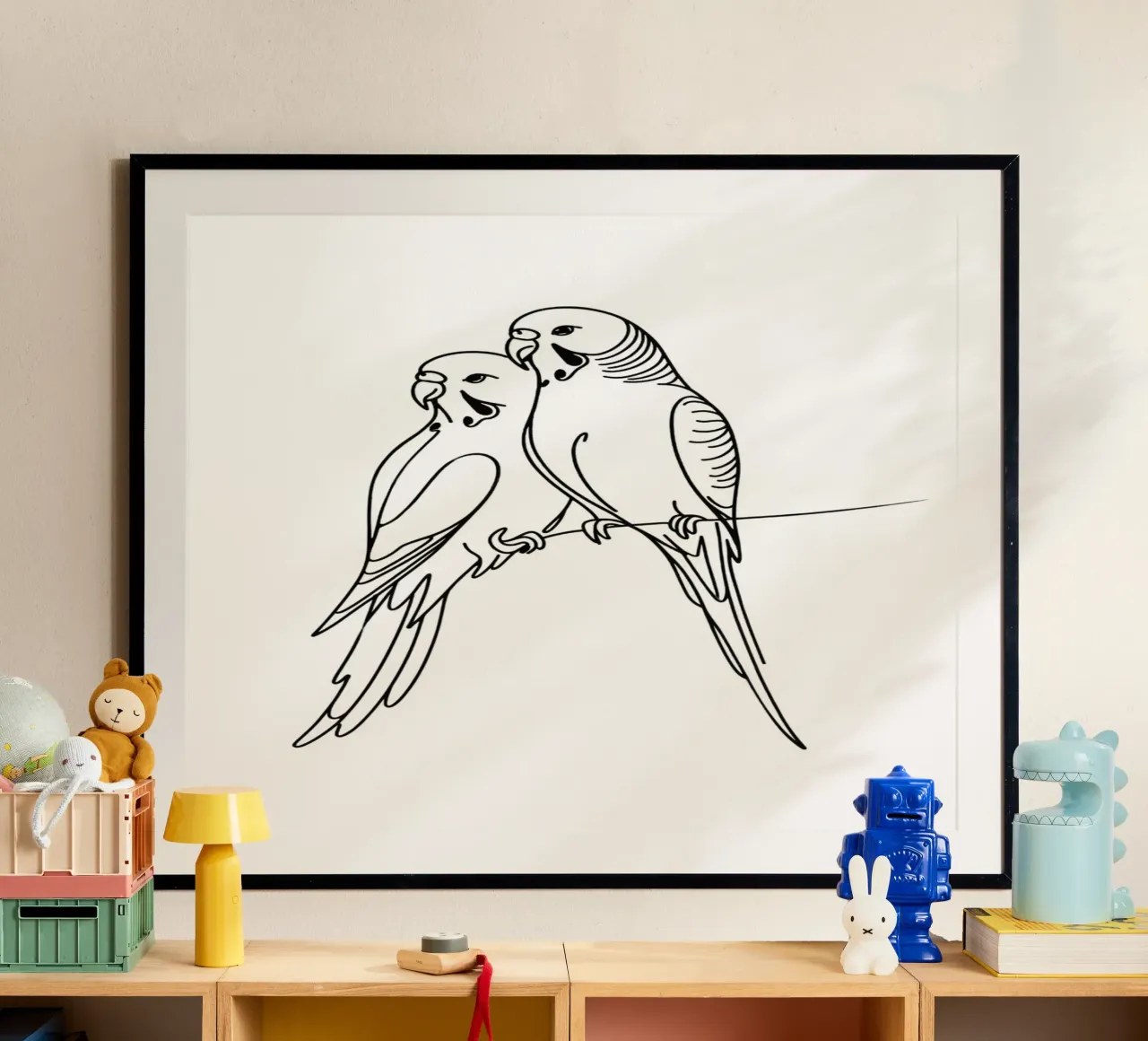 Disegno d'arte lineare di un uccello parrocchetto carta hahnemühle da WijdevenDesign