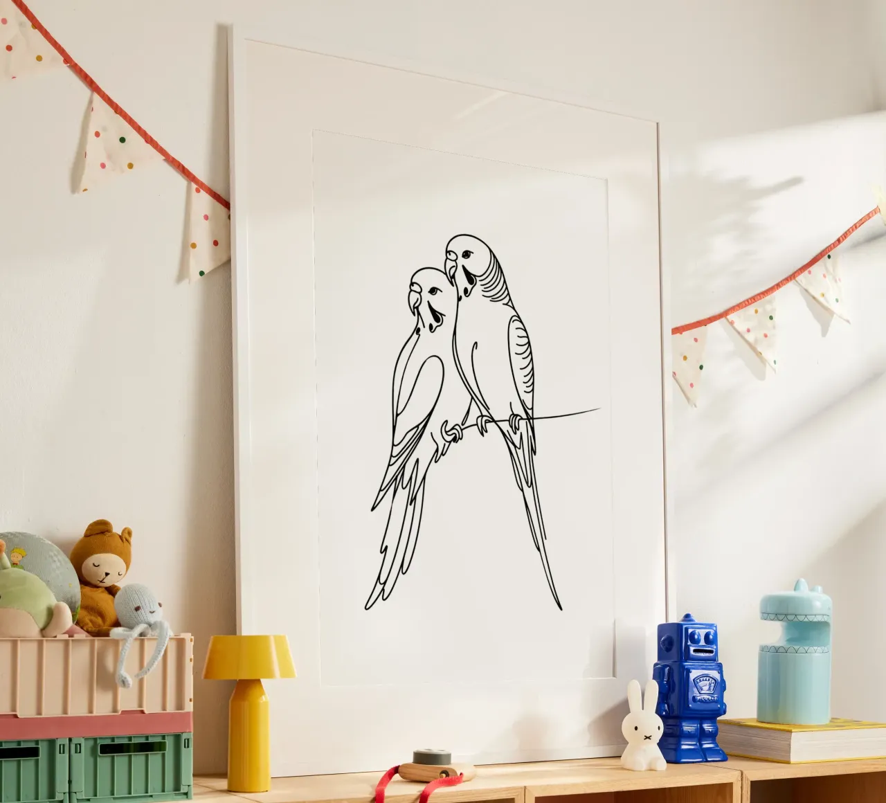 Disegno d'arte lineare di un uccello parrocchetto carta hahnemühle da WijdevenDesign