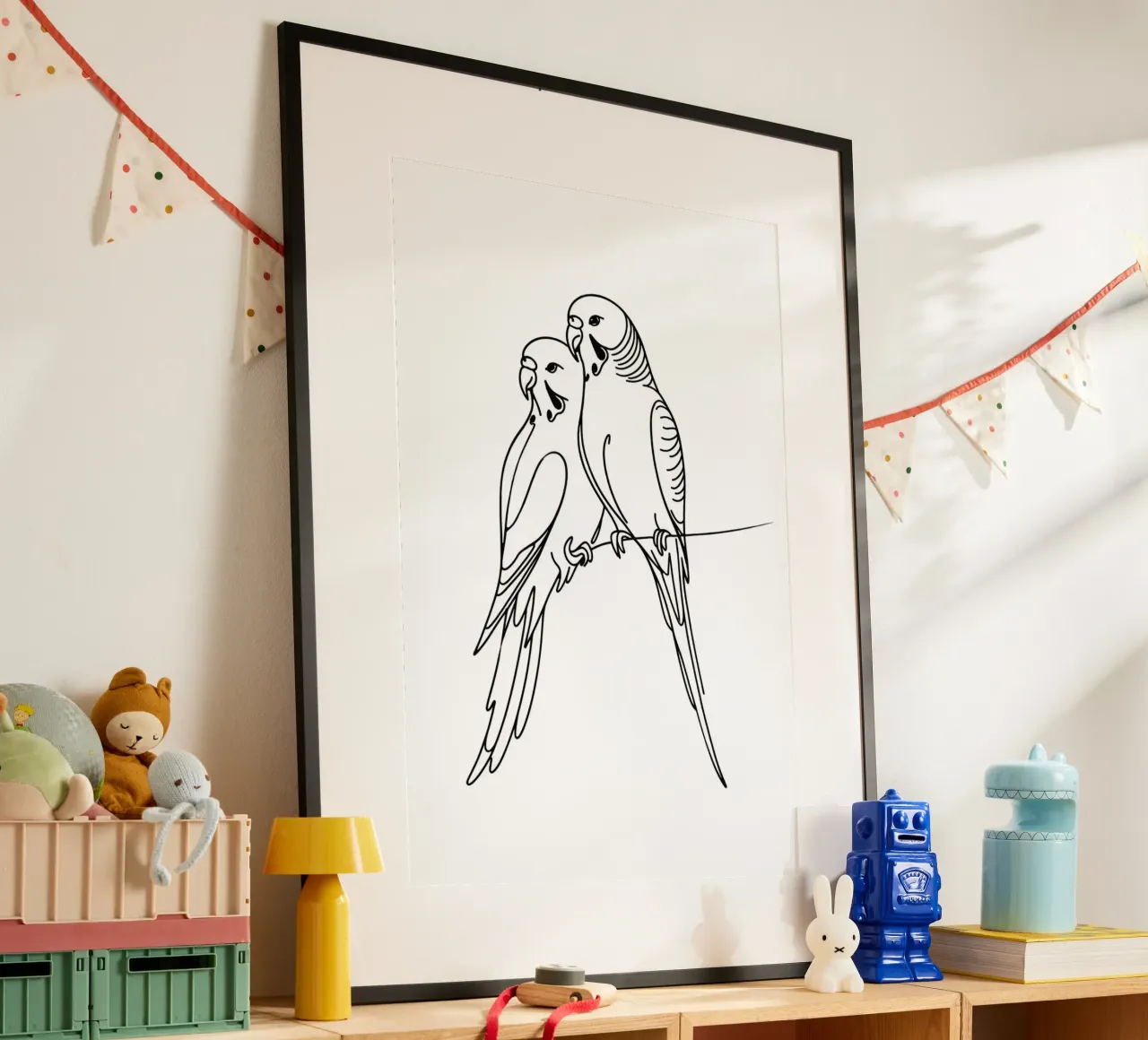Disegno d'arte lineare di un uccello parrocchetto carta hahnemühle da WijdevenDesign