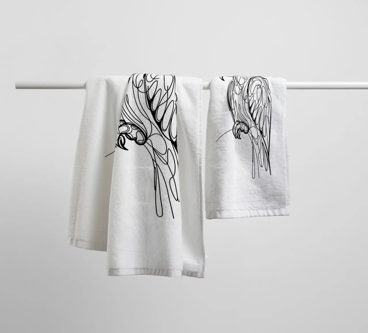 Dibujo lineal de loro toalla de baño de WijdevenDesign