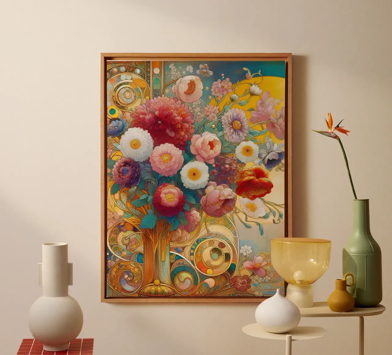 Bouquet di fiori tela con Cornice a cassetta da Art-Nouveau-Dsg