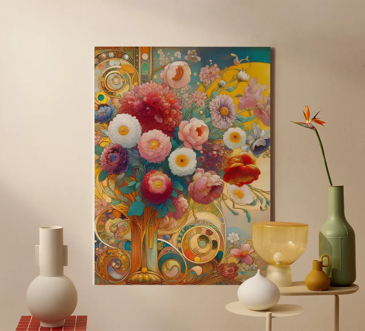 Bouquet di fiori tela con Cornice a cassetta da Art-Nouveau-Dsg