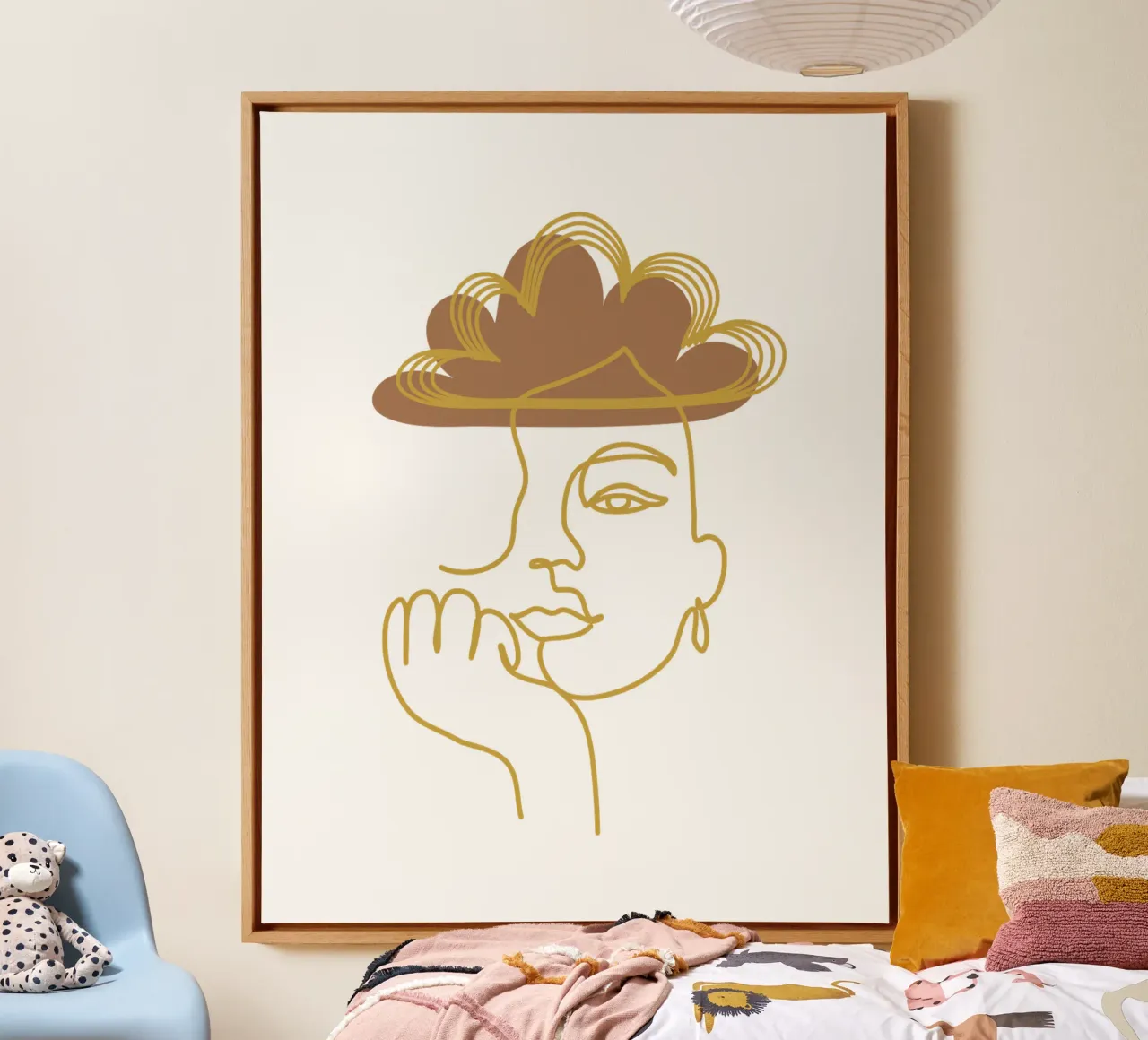 Minimalistische Boho-Frau Gesicht Leinwand mit Schattenfugenrahmen von YSV MINIMALIST